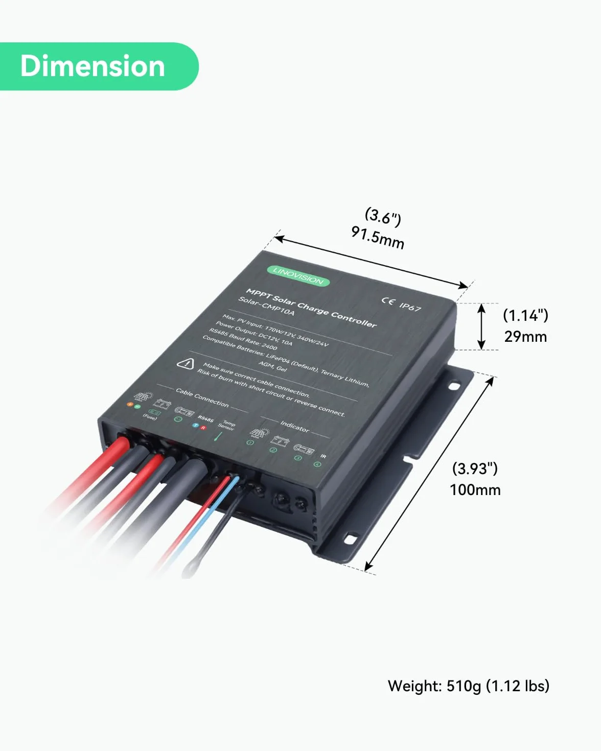 LINOVISION Kontroler ładowania słonecznego MPPT 12V/24V 10A ze zdalnym sterowaniem RS485 i dostępem do chmury dla systemu kamer zasilanych energią słoneczną, oświetlenia ulicznego, przyczepy solarnej