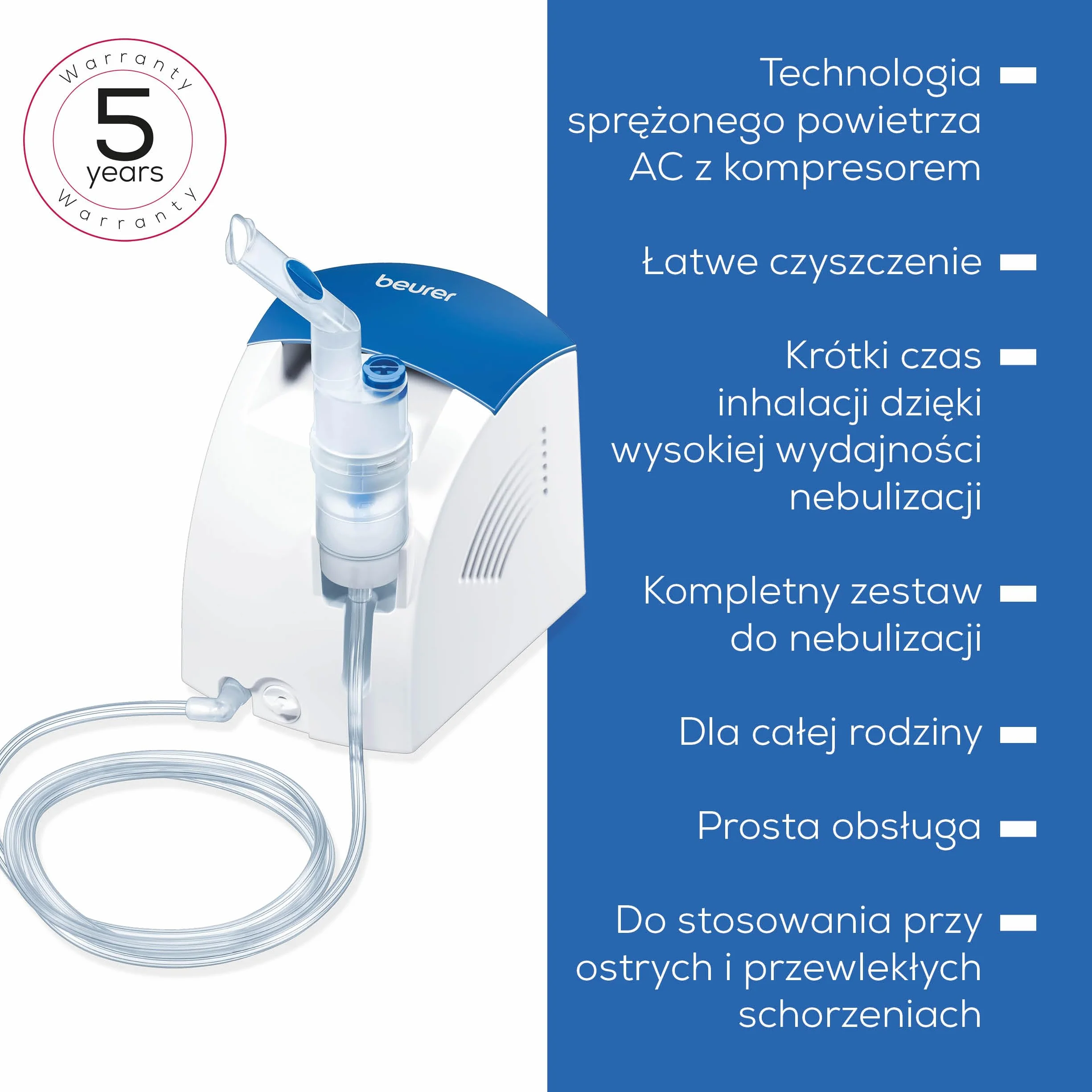 Beurer IH 26 Inhalator, Nebulizator z prysznicem do nosa, wysoka wydajność nebulizacji, inhalator do leczenia chorób dróg oddechowych takich jak astma i przeziębienie, dla dzieci i dorosłych