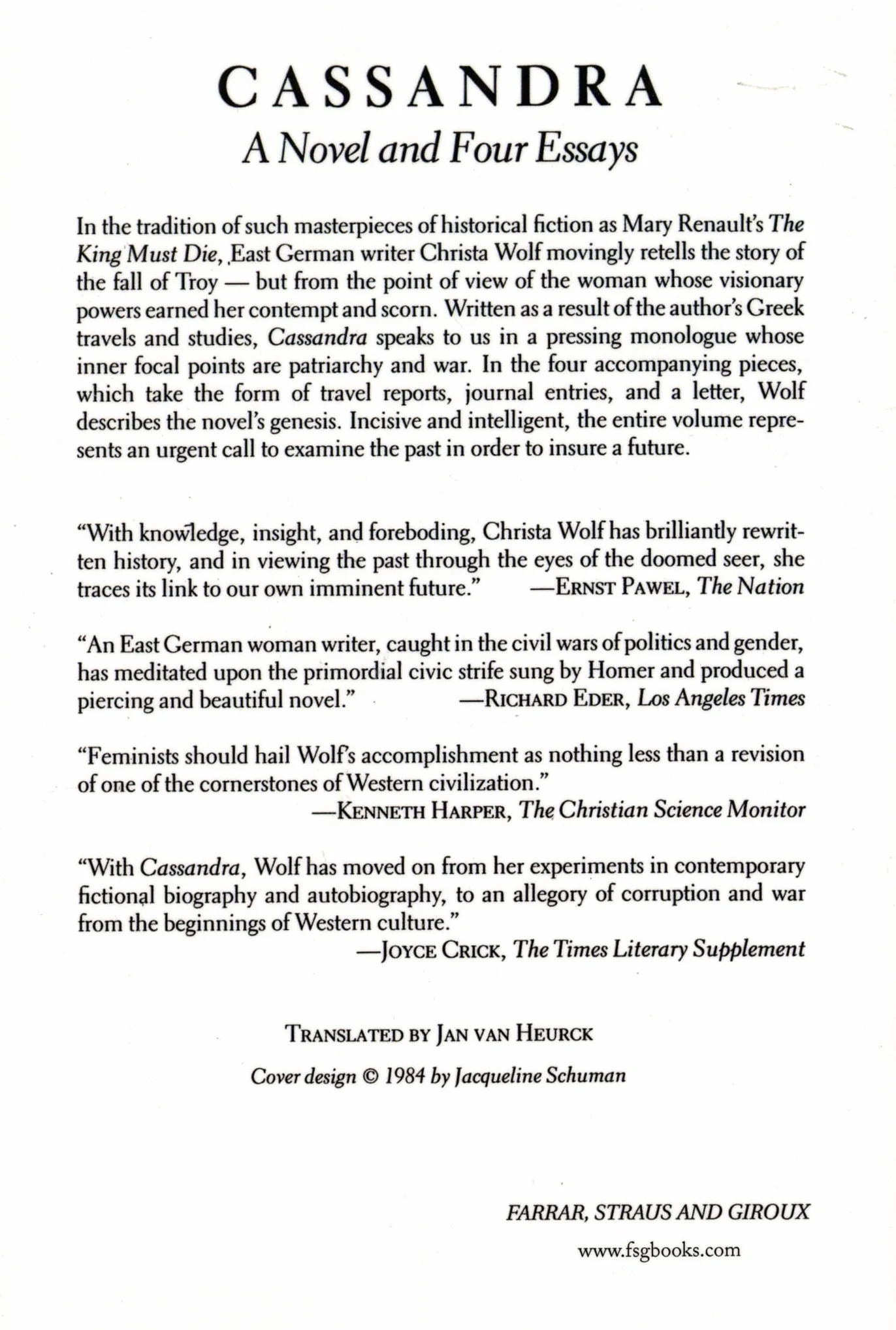 Cassandra: A Novel and Four Essays