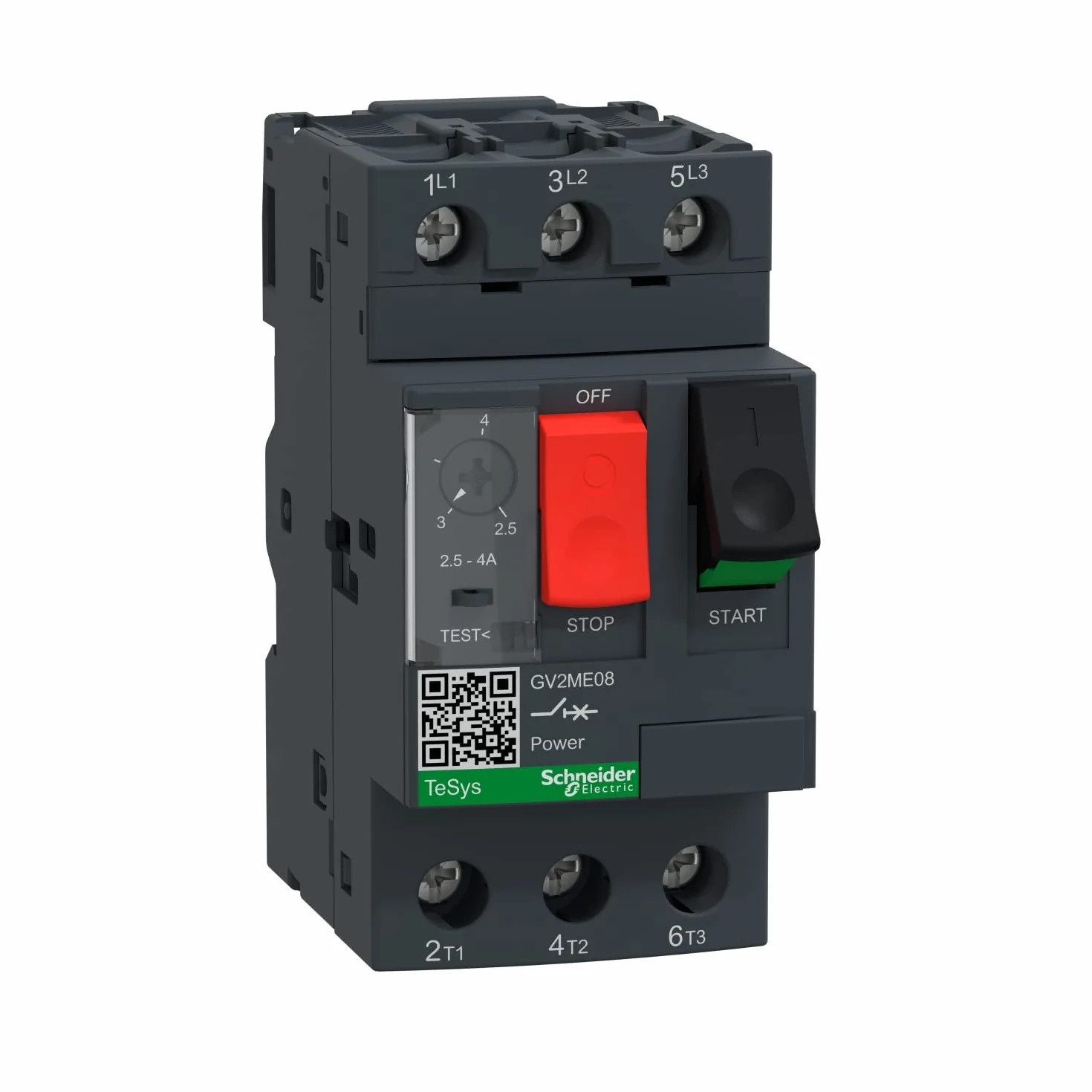 Schneider Electric | GV2ME08 - wyłącznik ochronny silnika, 3p, 2,5-4 A, uruchamianie przycisku, przyłącze śrubowe – 45 x 89 x 78,2 mm