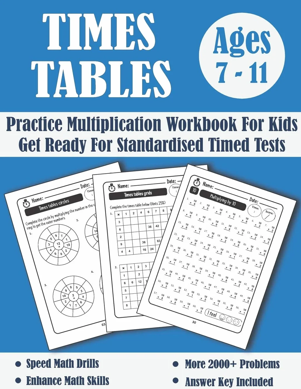 Times Tables Tests Workbook For Kids Ages 7-11: Timed Tests Multiplication Tables Math Drills - KS2 Maths - Year 3-6