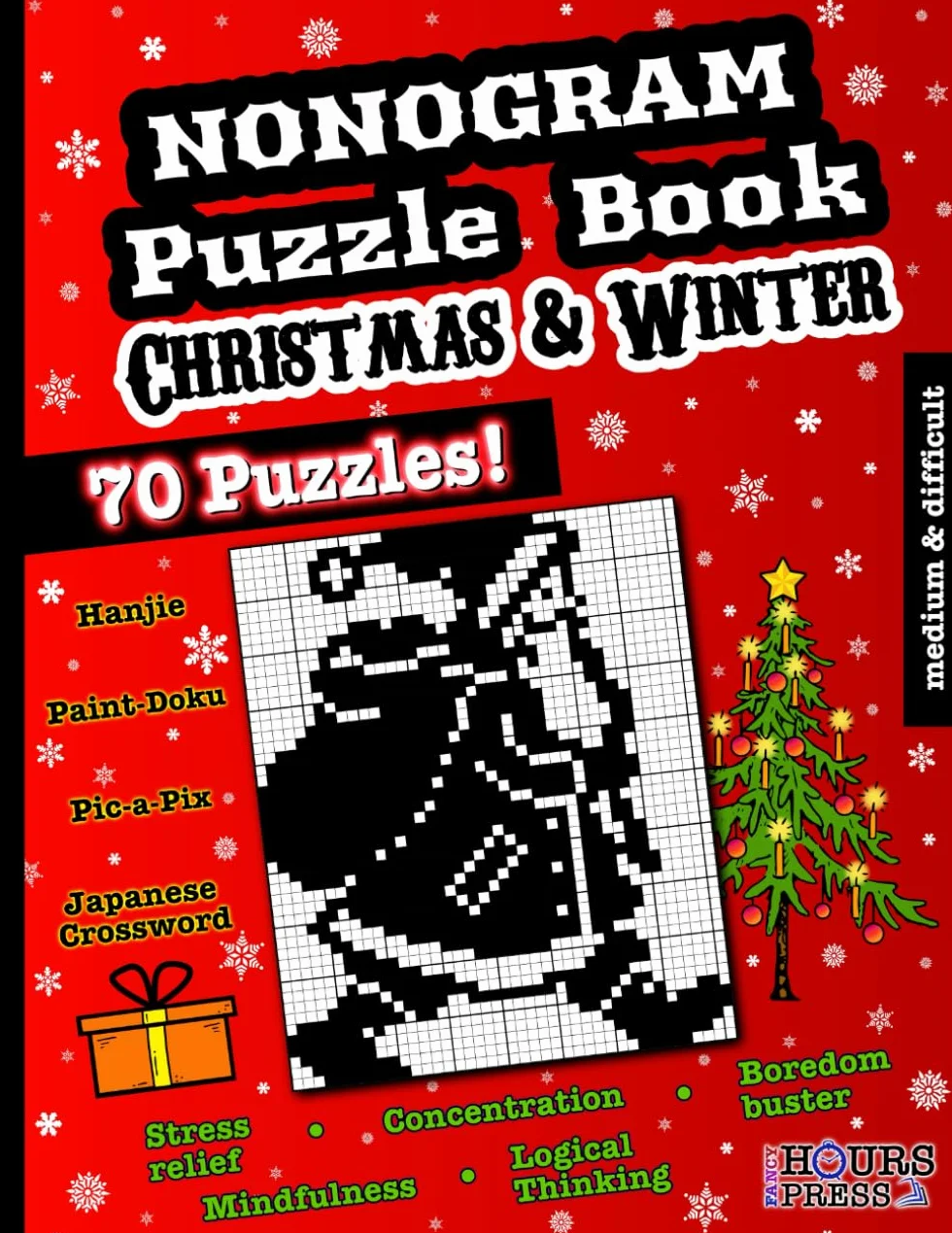 Nonogram Puzzle Book: 70 Medium & Hard Christmas and Winter Picture Logic Brain Teasers. Japanese Paint Doku Activities for Teens and Adults