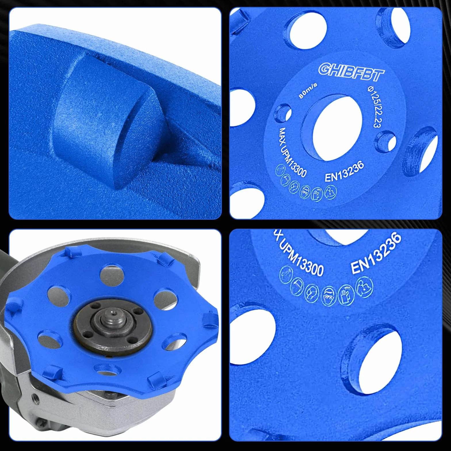PKD PCD diamentowa tarcza szlifierska 125 mm, 6 segmentów, diamentowa tarcza szlifierska do szlifierek kątowych, szlifierek garnkowych, do klejenia płytek