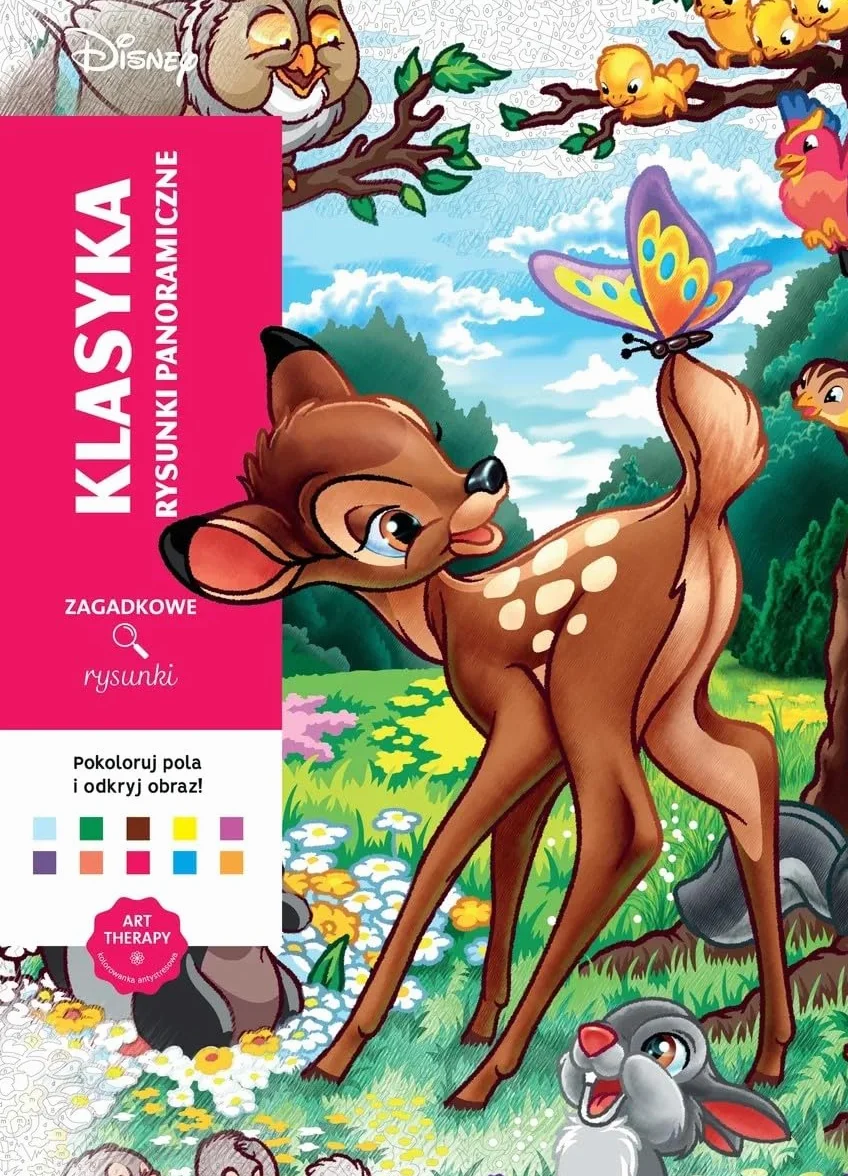 Art therapy Kolorowanka antystresowa Disney Klasyka Rysunki panoramiczne Zagadkowe rysunki