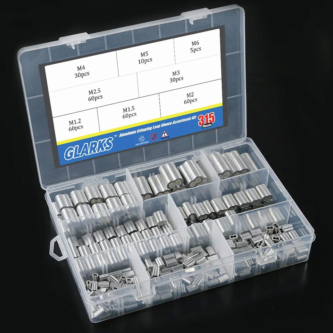 Glarks 315-częściowy aluminiowa tuleja zaciskowa z podwójną beczką M1,2-M6 do linek drucianych i kabli