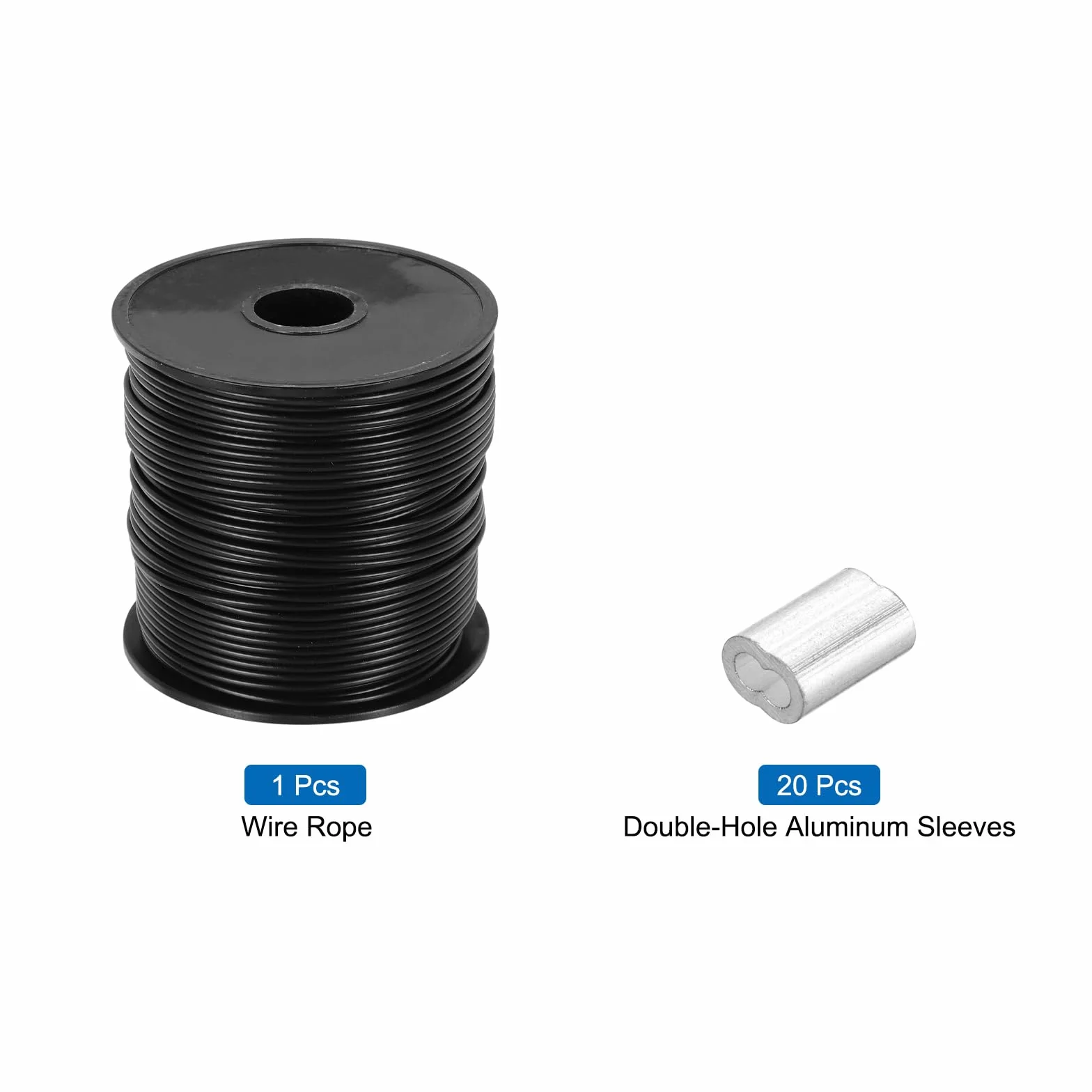 QUARKZMAN 262ft (80 m) linka stalowa 304 kabel ze stali nierdzewnej 1/12" (2 mm) powlekany winylem z 20 aluminiowymi tulejkami do zawieszenia, sznurka do prania, podnoszenia, czarna