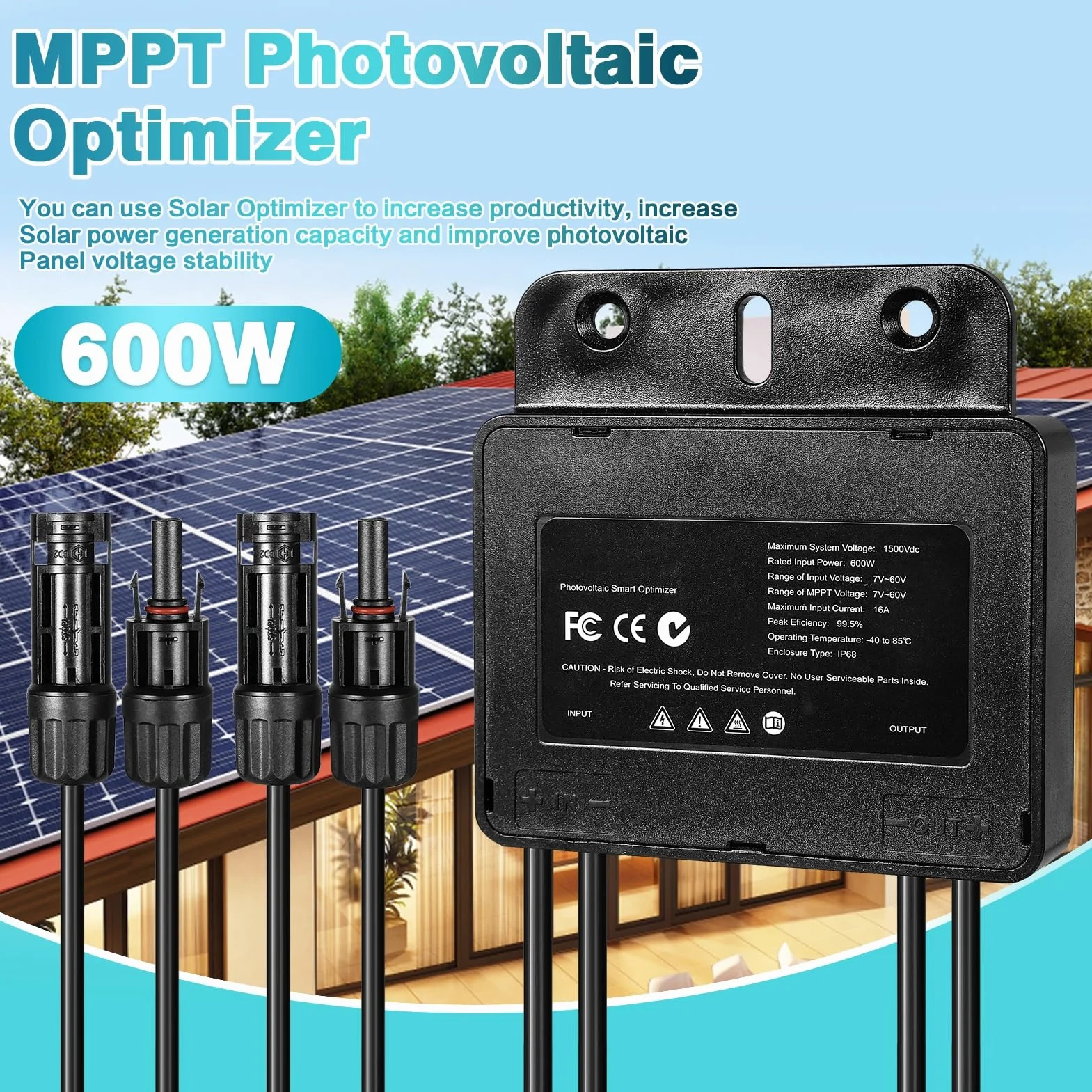 BuyWeek Optymalizator mocy panelu słonecznego, fotowoltaiczny, 600 W, optymalizator paneli słonecznych, MPPT, optymalizator paneli fotowoltaicznych do optymalizacji mocy wyjściowej