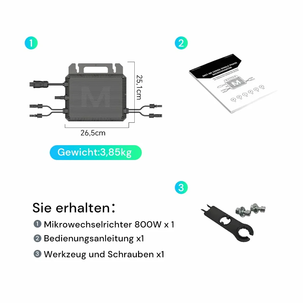 Marstek prostownik do mikrofalówki 800 W, IP-67, WiFi, sterowanie za pomocą aplikacji, prostownik mikrofalowy do elektrowni balkonowej, falownik PV, 800 W