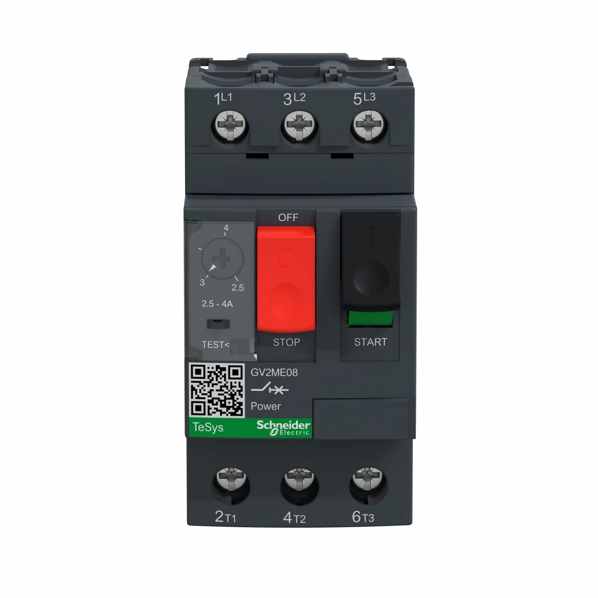 Schneider Electric | GV2ME08 - wyłącznik ochronny silnika, 3p, 2,5-4 A, uruchamianie przycisku, przyłącze śrubowe – 45 x 89 x 78,2 mm