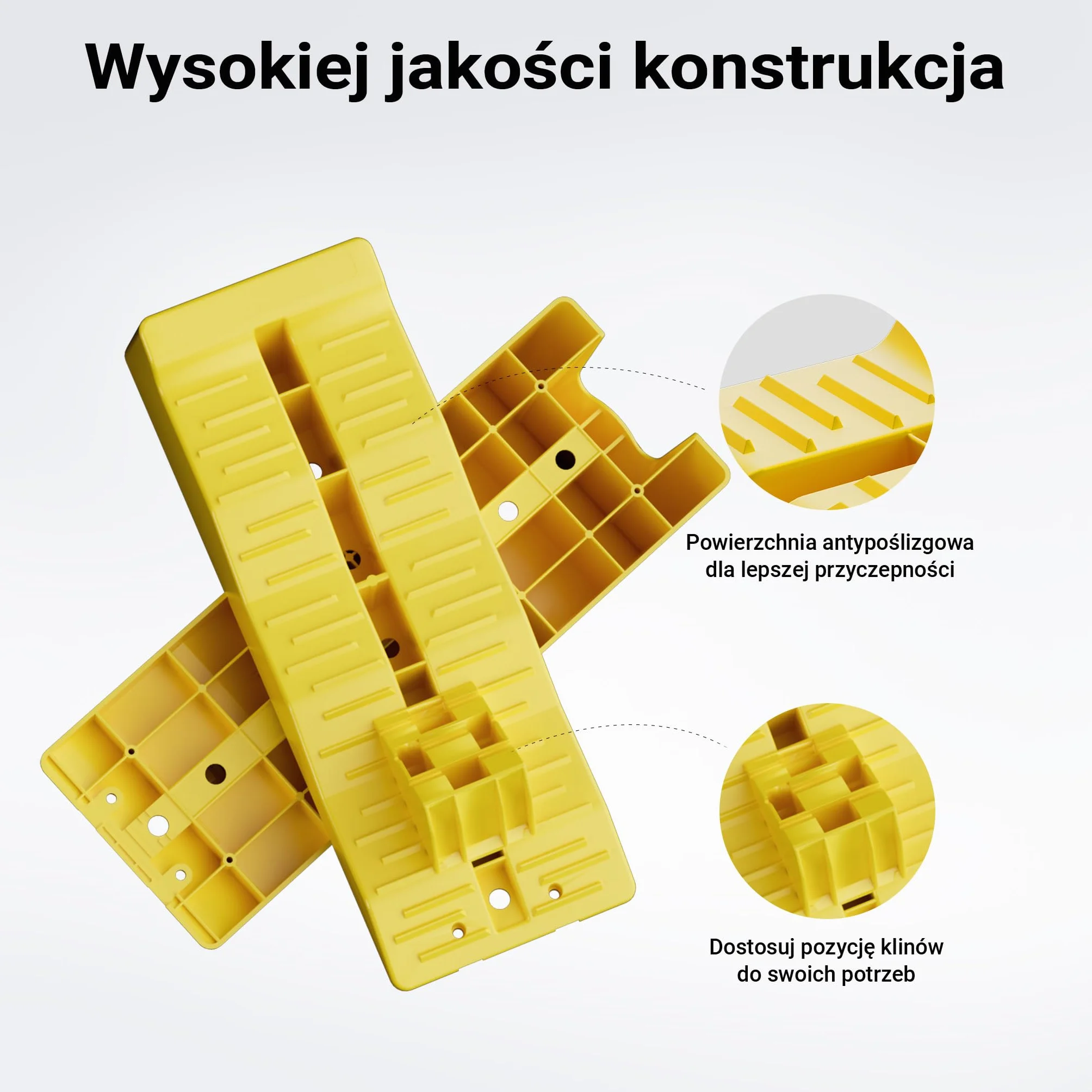 Wiltec Klin najazdowy samochodowy 2szt do 3 ton na parę, żółte podjazdy z tworzywa HDPE o 3 wysokościach 4/7/10 cm, platformy najazdowe z blokadami