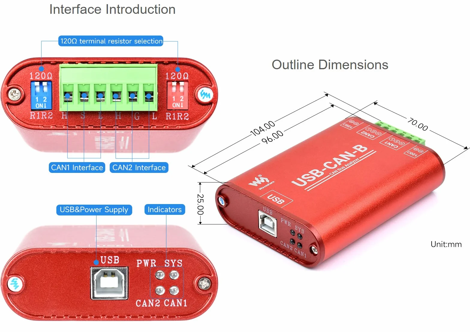 Waveshare USB to CAN Adapter Dual-Channel CAN Analyzer Industrial Isolation Support Windows and Linux