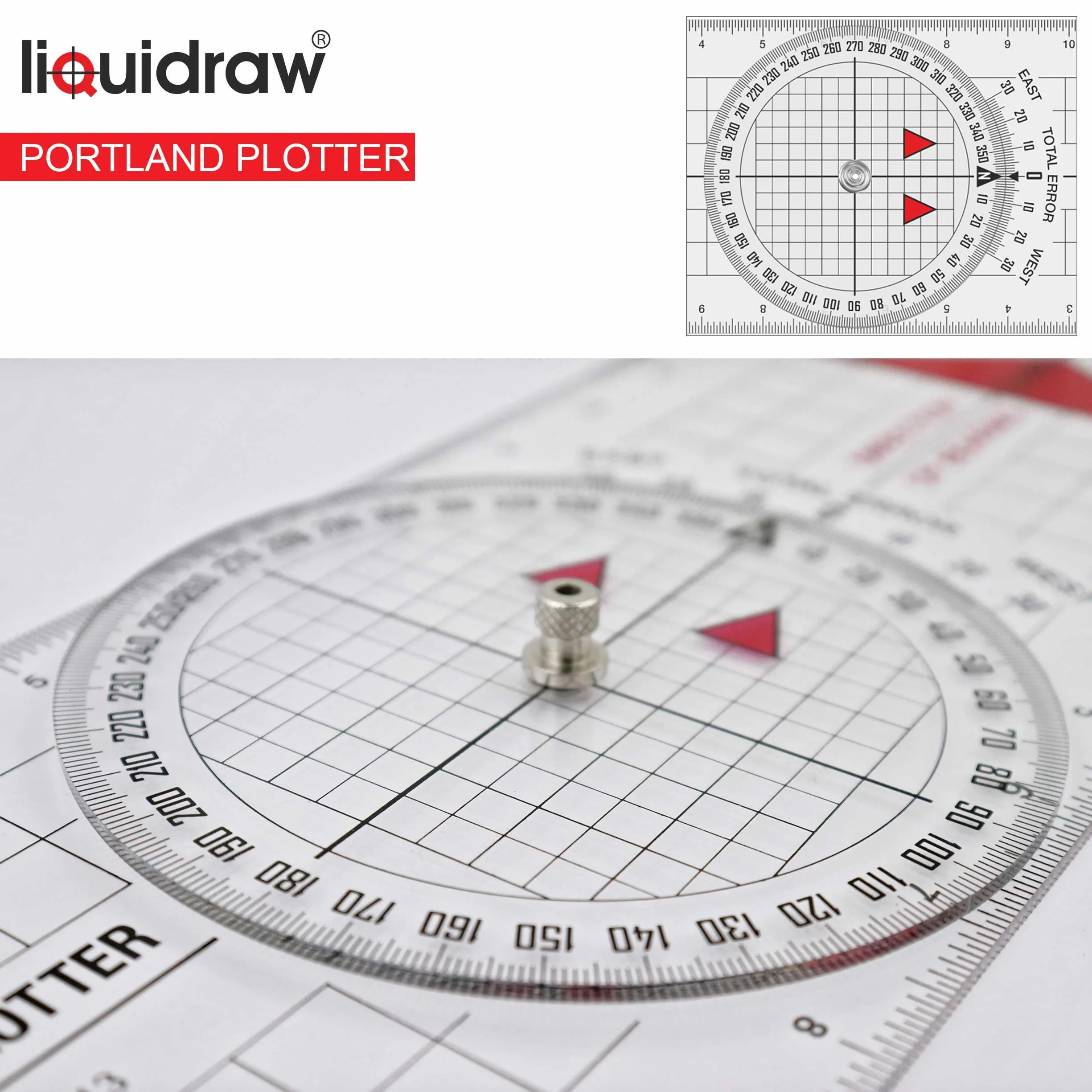 Liquidraw Portland Plotter kursowy z kątomierzem morskim 20 cm mosiężną przegrodą przezroczysty akryl