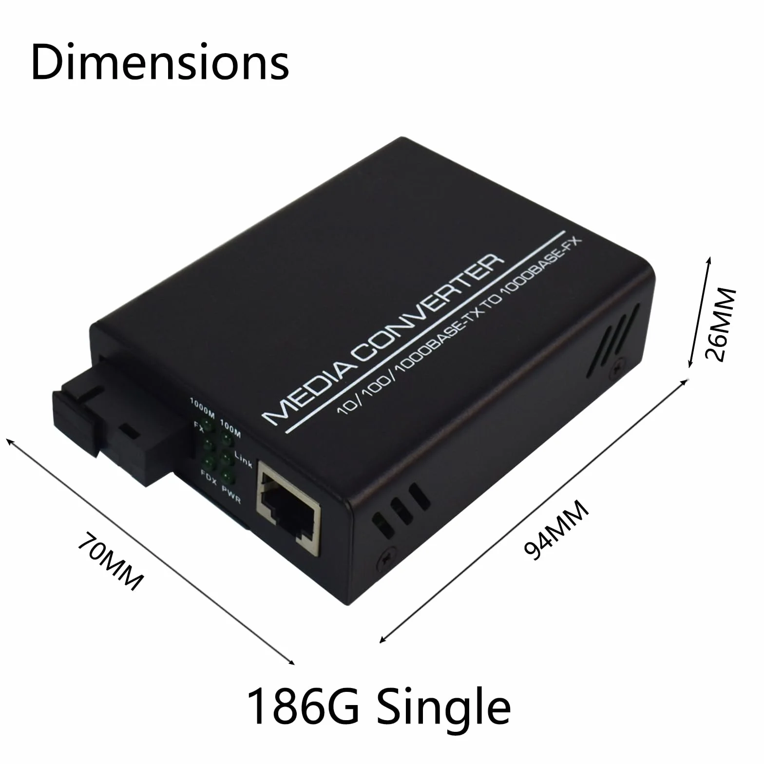 Gigabit Ethernet Media Converter 10/100/1000 Mb/s Konwerter światłowodowy z pojedynczym portem RJ45, SC, 5 V Zewnętrzne źródło zasilania, 2 opakowania