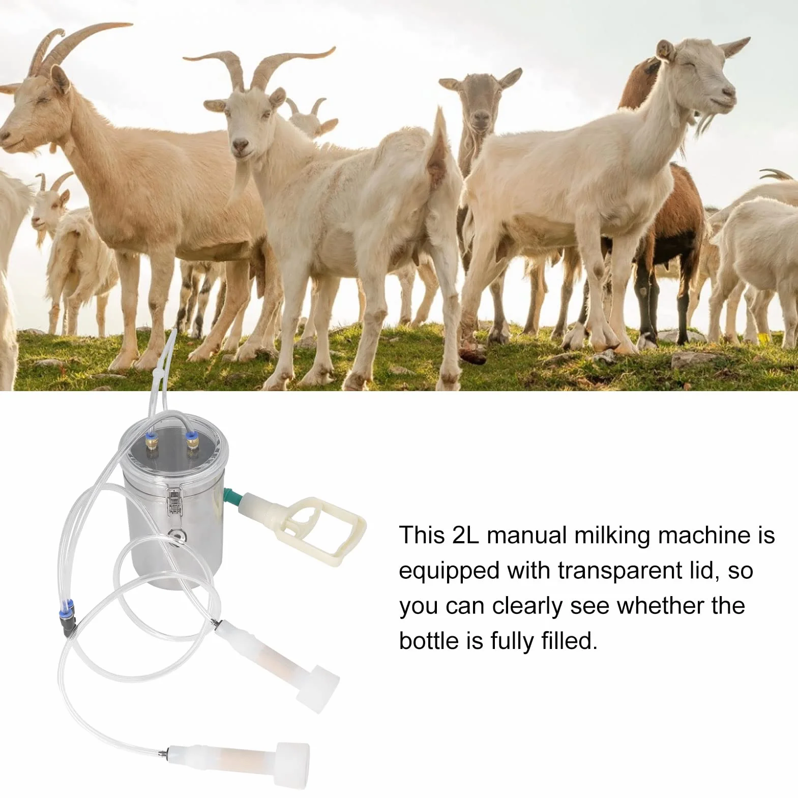 Dojarka do Kóz goat milking Ręczna Dojarka do Butelek ze Stali Nierdzewnej 2L , Kontrola Oszczędzająca Wysiłek Przenośne Materiały do dojenia Kóz z Hanteringstillbehör