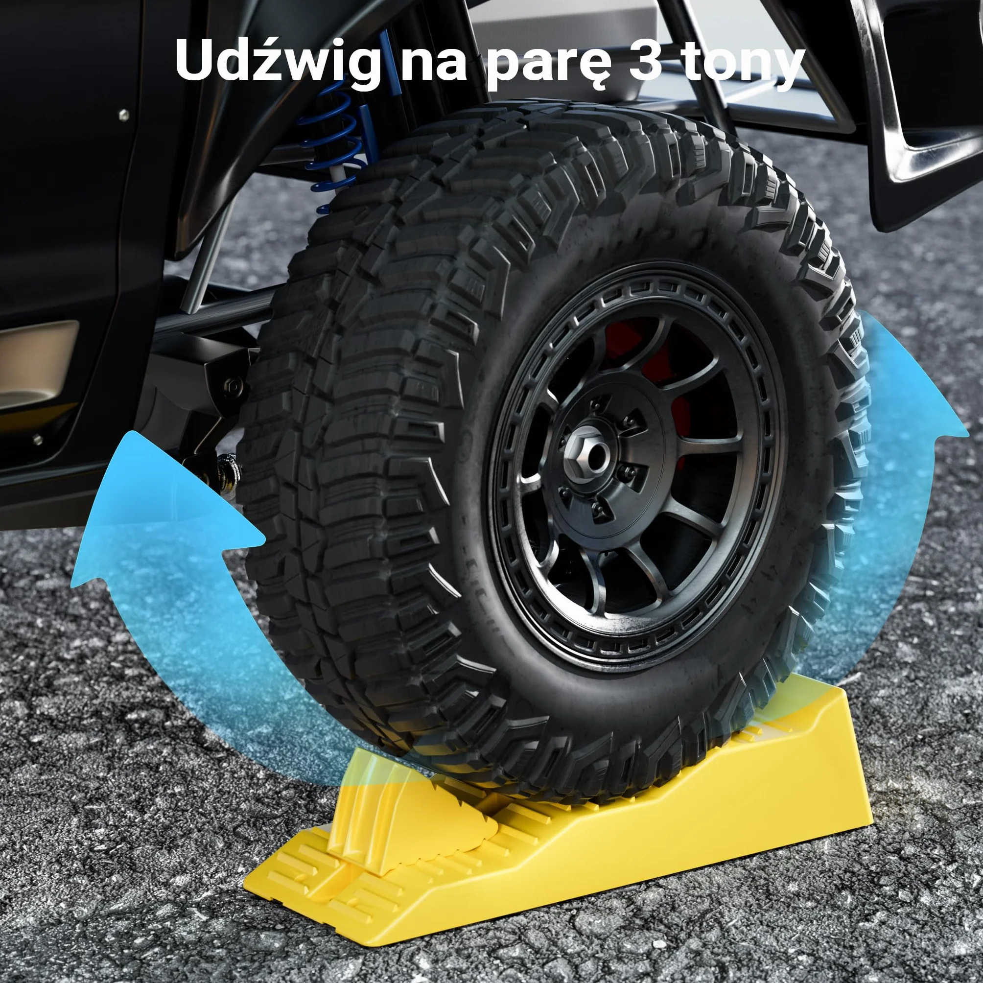 Wiltec Klin najazdowy samochodowy 2szt do 3 ton na parę, żółte podjazdy z tworzywa HDPE o 3 wysokościach 4/7/10 cm, platformy najazdowe z blokadami
