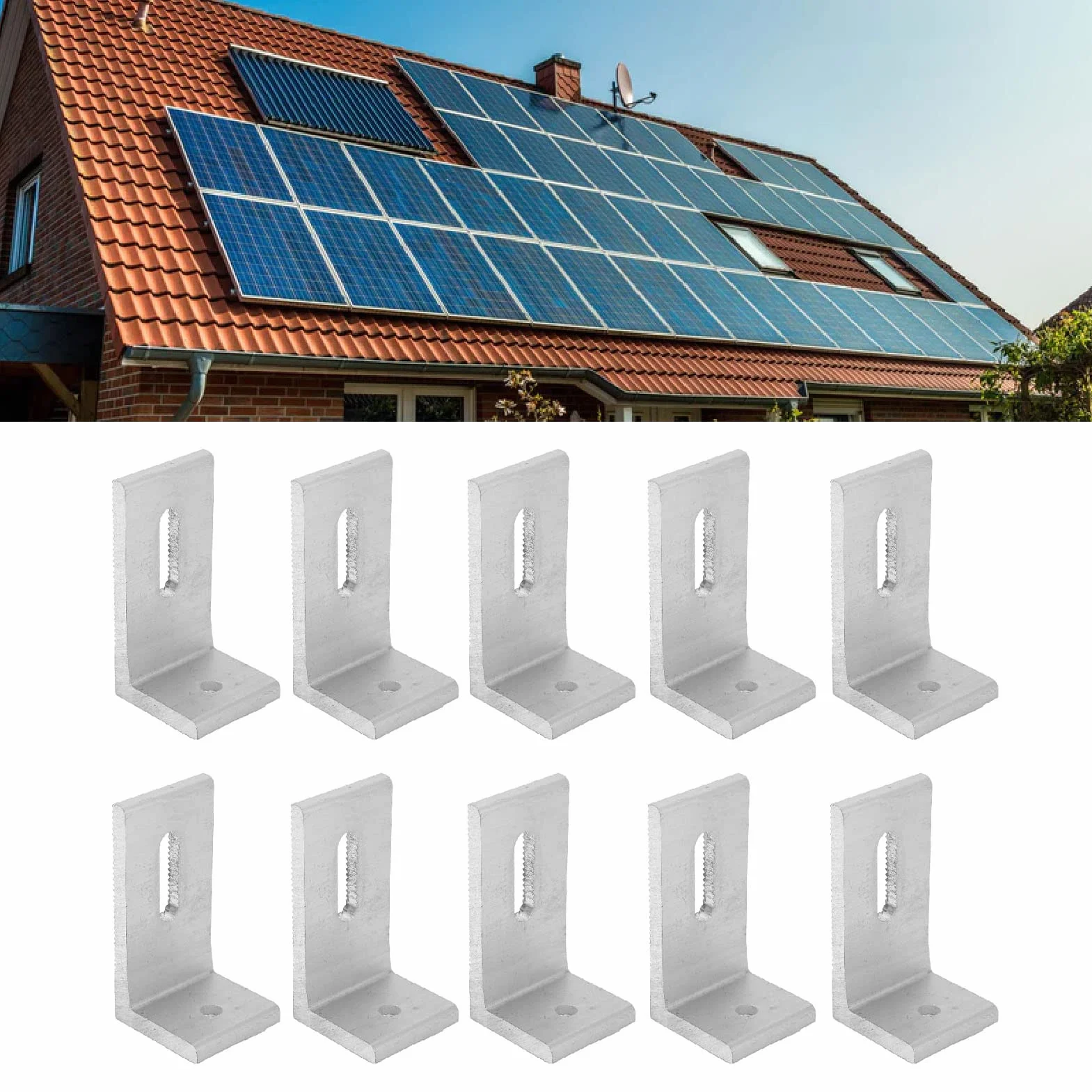 Mocowanie Słoneczne L Foot 10PCS do Montażu na Panelu Słonecznym, Wytrzymały Panel Fotowoltaiczny ze Stopu Aluminium, Wsporniki do Montażu Paneli Słonecznych L do Dachowego