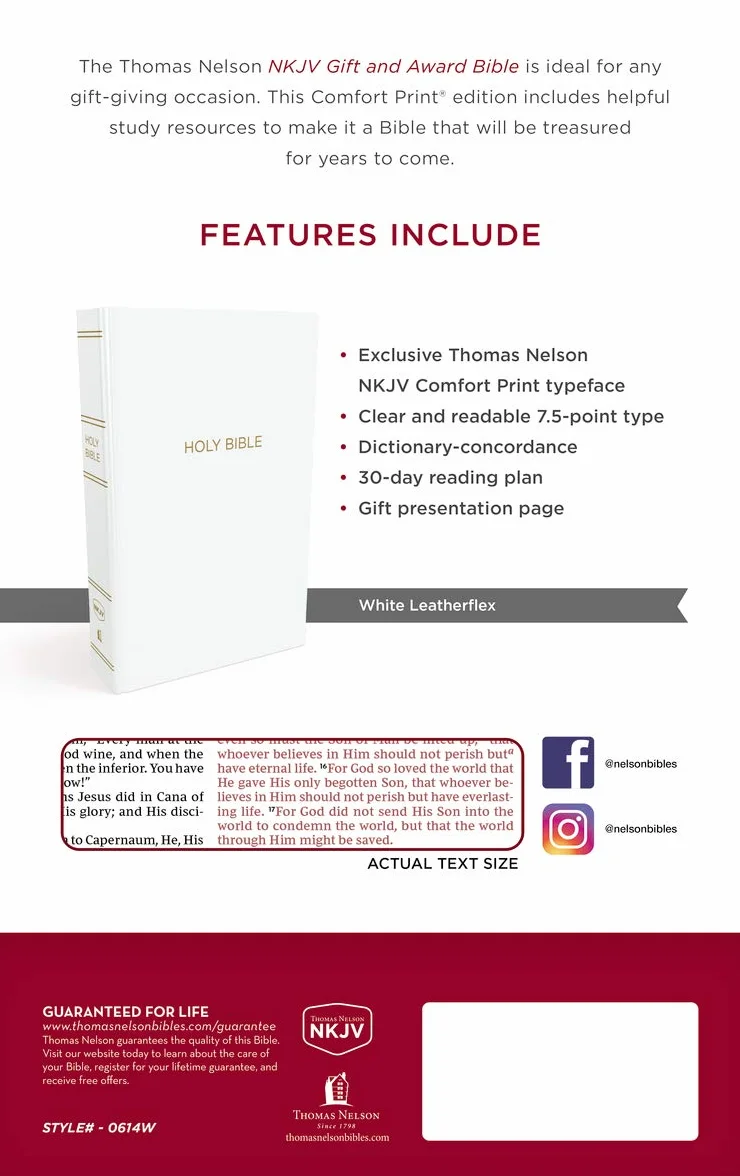 NKJV, Gift and Award Bible, Leather-Look, White, Red Letter Edition: Holy Bible, New King James Version
