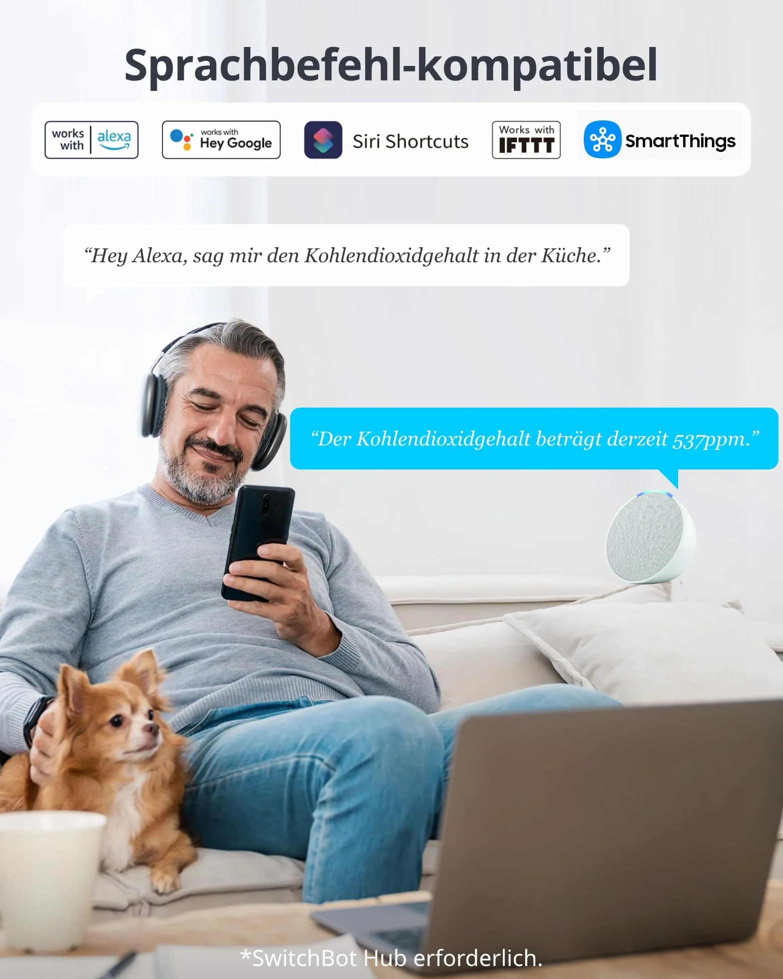 SwitchBot Czujnik CO2 Bluetooth Con IP65, miernik CO2 z termometrem i higrometrem wewnątrz, miernik jakości powietrza z alarmem CO2, Bluetooth CO2 z aplikacją, 2 lata przechowywania danych