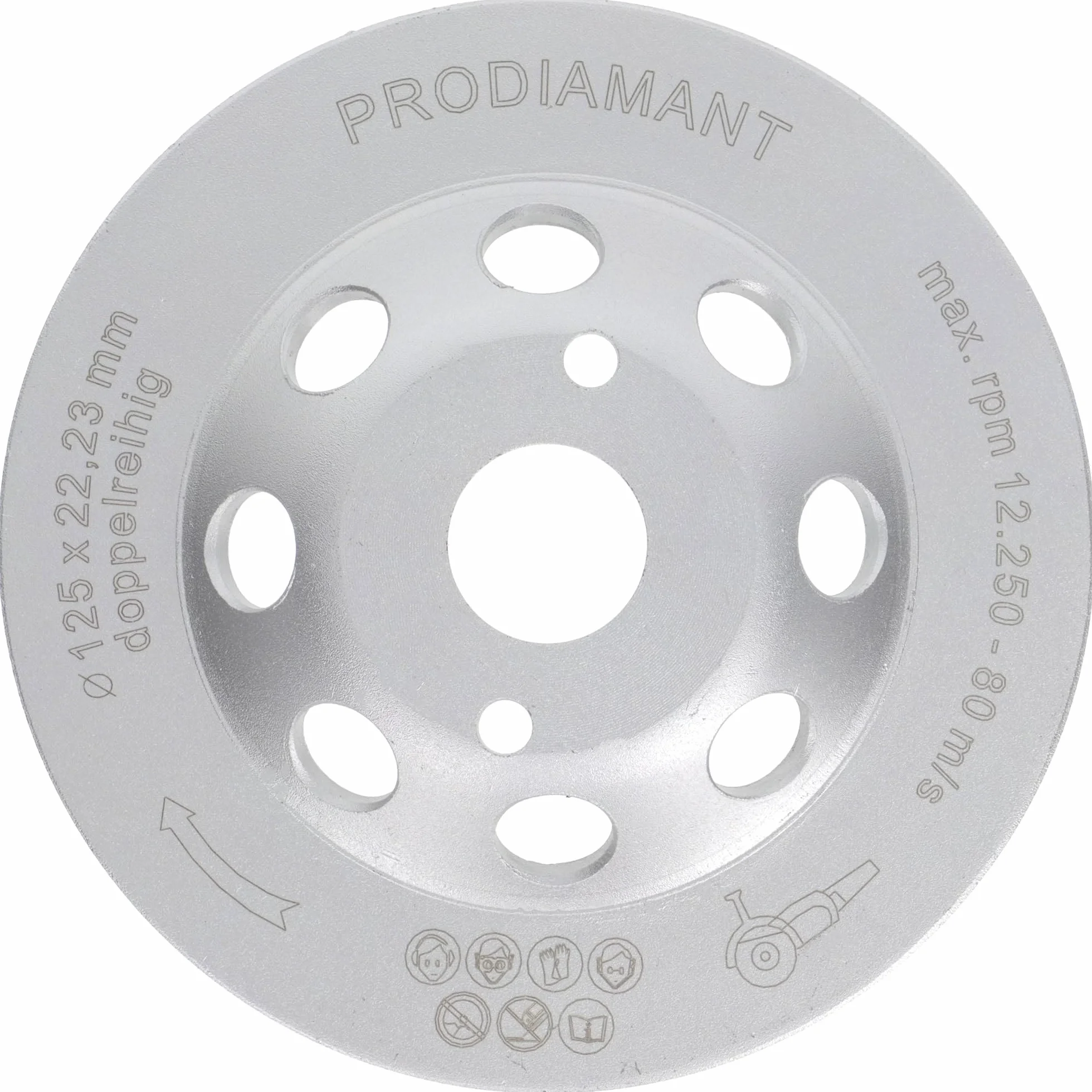 PRODIAMANT Premium PDX829.025 diamentowa ściernica garnkowa, beton/uniwersalny, 125 mm x 22,2 mm, podwójny rząd, srebrna diamentowa głowica szlifierska