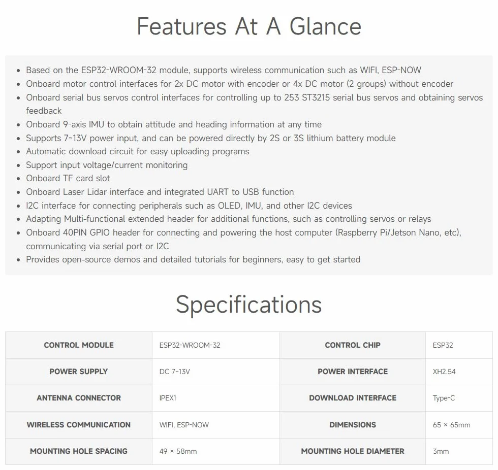 Waveshare General Driver Board for Robots, with Multi-Function Expansion Interfaces, Supports WiFi/ESP-NOW Communications, Compatible With Raspberry Pi/Jetson Nano, ESP32-WROOM-32, ESP32 Dev Board