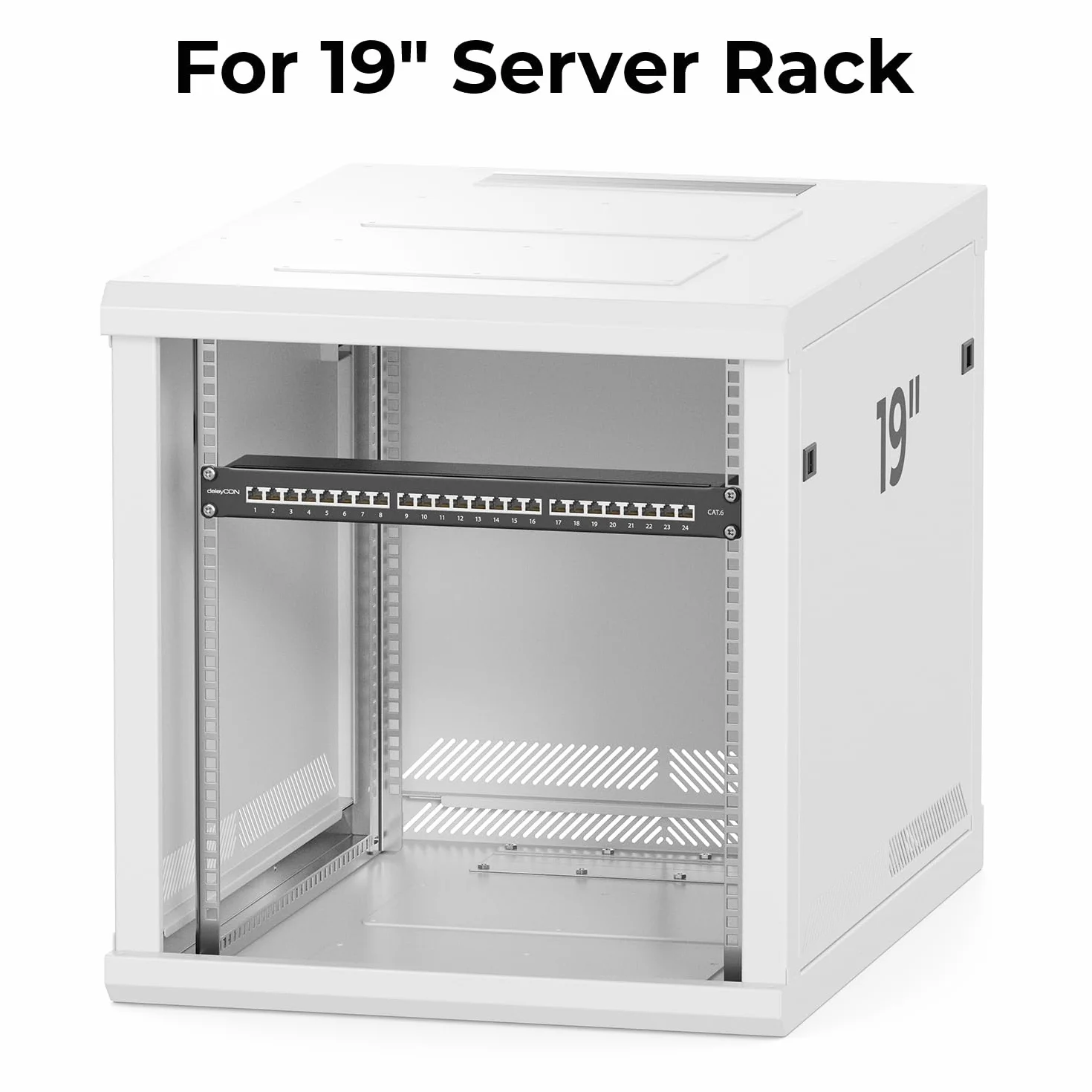 deleyCON CAT 6 Patch Panel Krosownica 24 Porty - Desktop 19 cal Rack Montaż Serwer - RJ45 - Ekranowany - TIA568A TIA568B Czarny