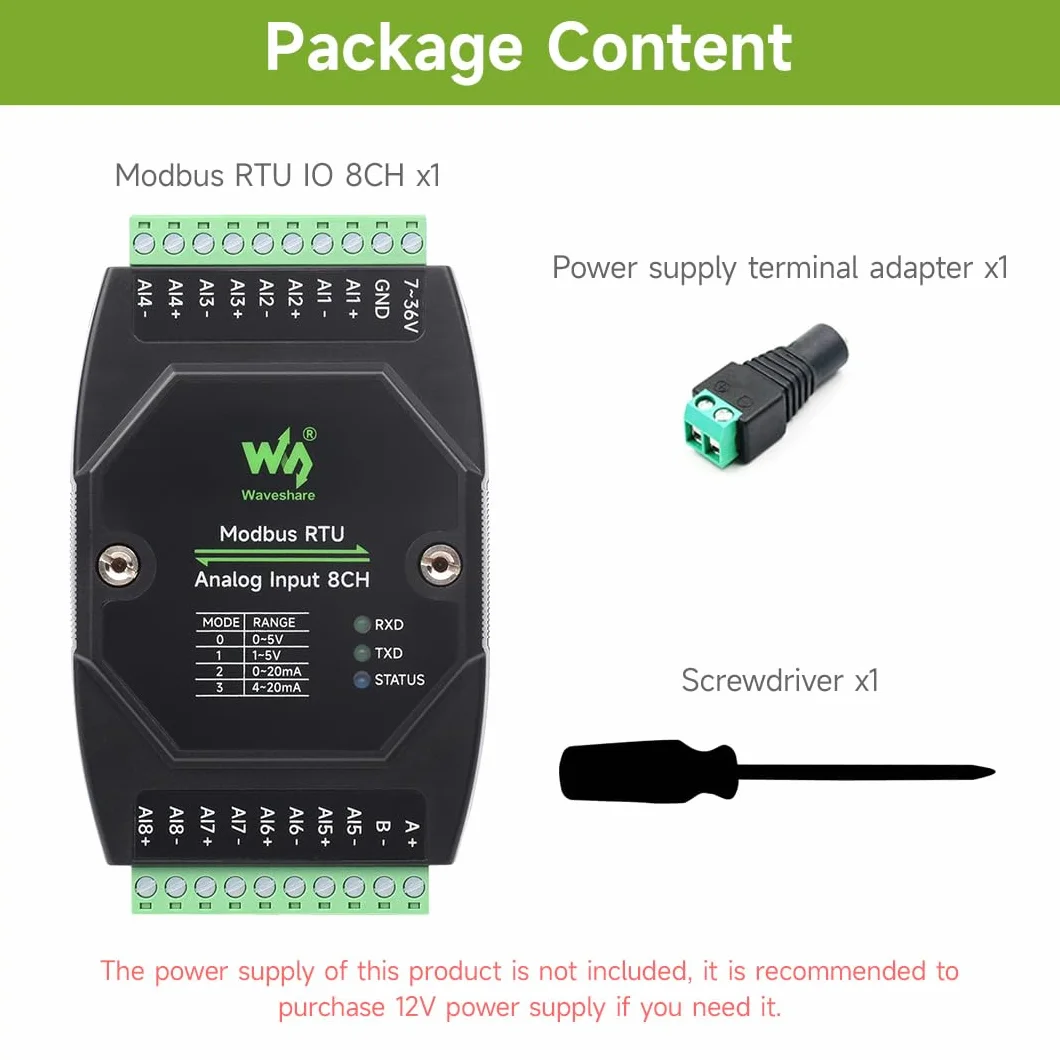 Waveshare Industrial 8-Ch Digital Input Output Module DC 7-36V Modbus RTU Rail-Mount