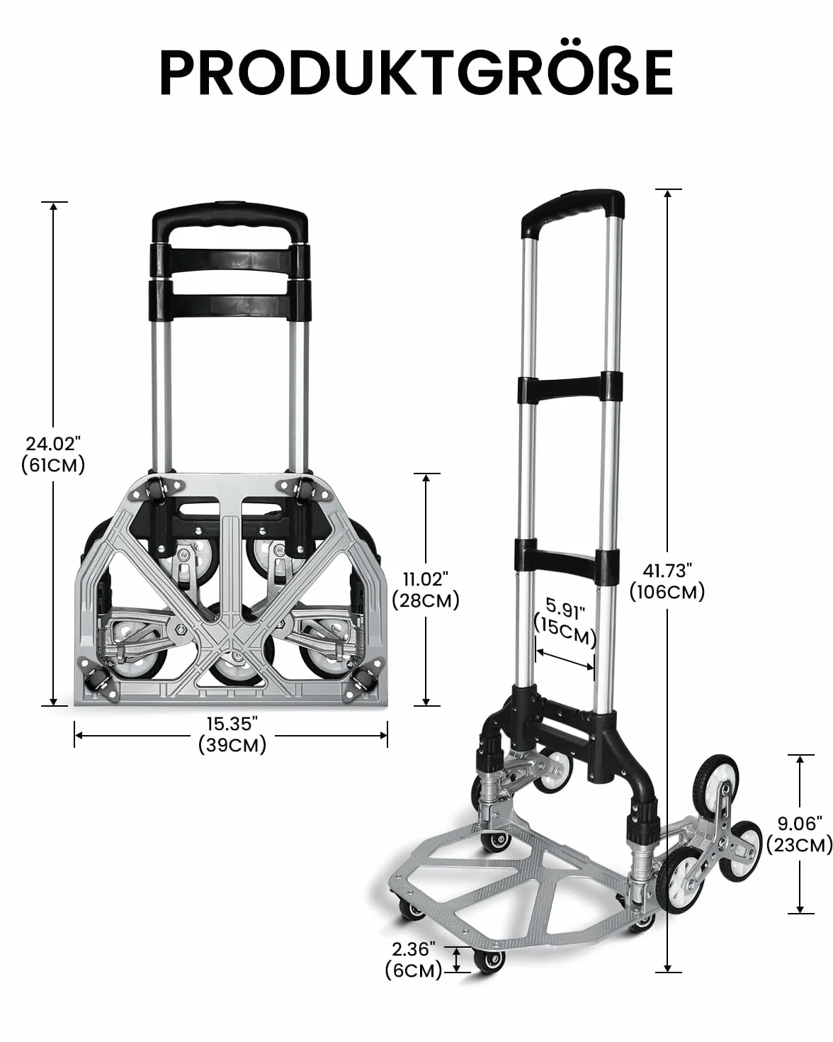 Wózek do wchodzenia po schodach, składany, z wodoszczelną torbą, regulowany uchwyt, aluminiowy wózek transportowy, do 125 kg, ulepszony, składany wózek schodowy o 360°, uniwersalny, cztery małe