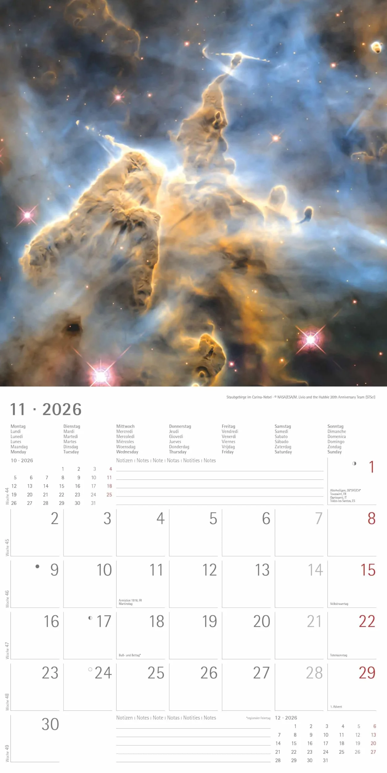 Alpha Edition - Space 2026 – Broschürenkalender 30×30 cm (30×60 geöffnet) mit Notizbereich, faszinierender Weltraum-Wandkalender & Bildkalender, idealer Wandplaner für Astronomie- & Sternenfans