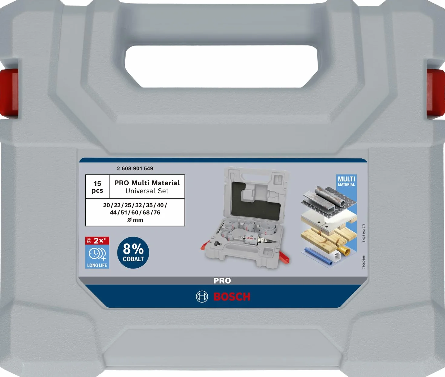 Bosch 15 x PRO Multi Material zestaw otwornic (do miękkiego drewna, płyty gipsowo-kartonowej, Ø 20-76 mm, profesjonalne akcesoria do wiertarki/wkrętarki)