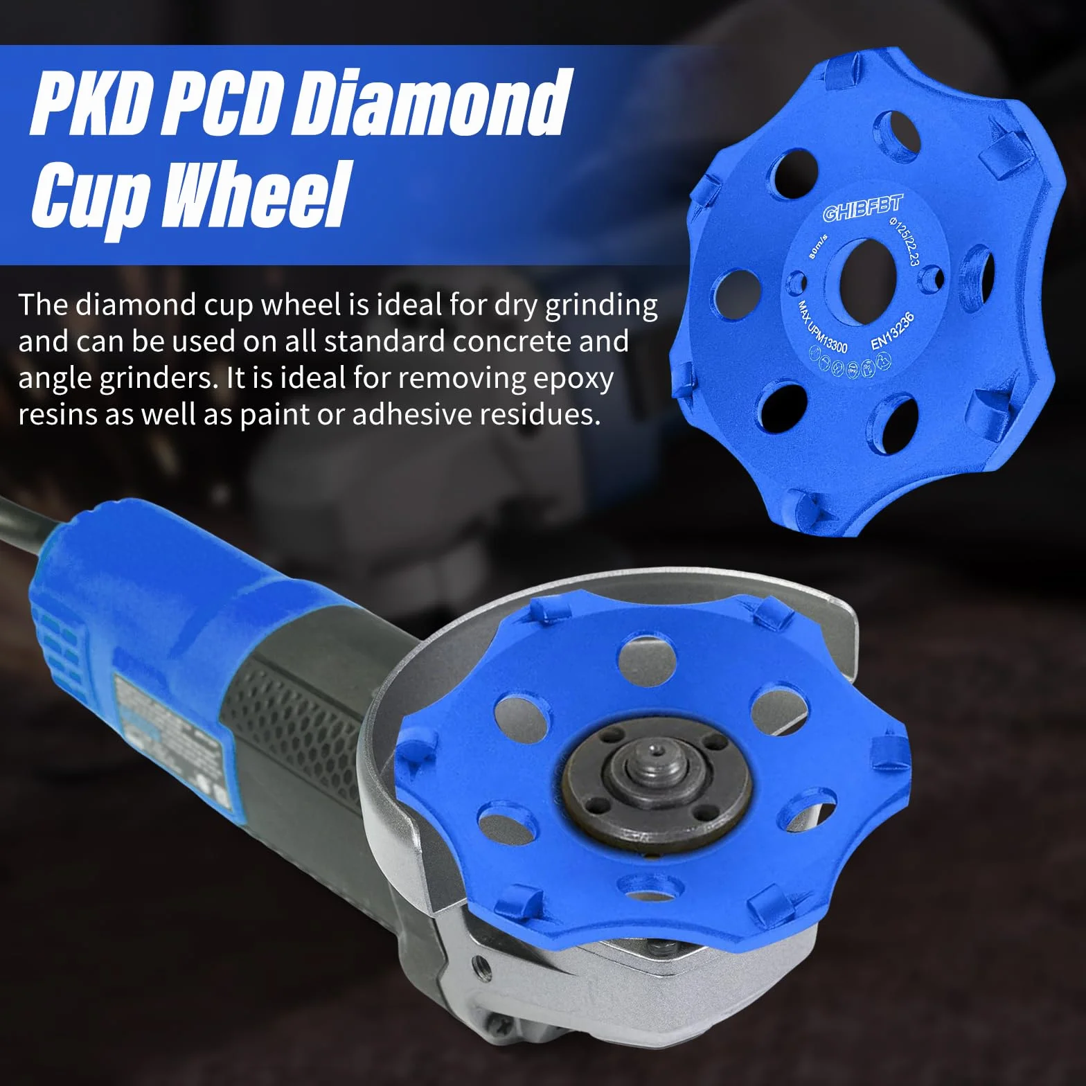 PKD PCD diamentowa tarcza szlifierska 125 mm, 6 segmentów, diamentowa tarcza szlifierska do szlifierek kątowych, szlifierek garnkowych, do klejenia płytek