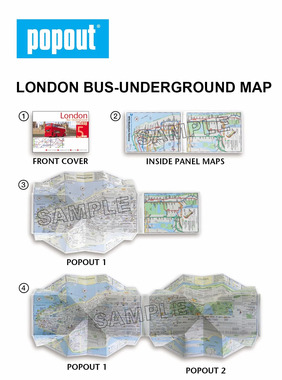 London Bus Underground Doubl: Pocket-size, pop up map showing London's bus network and entire tube network