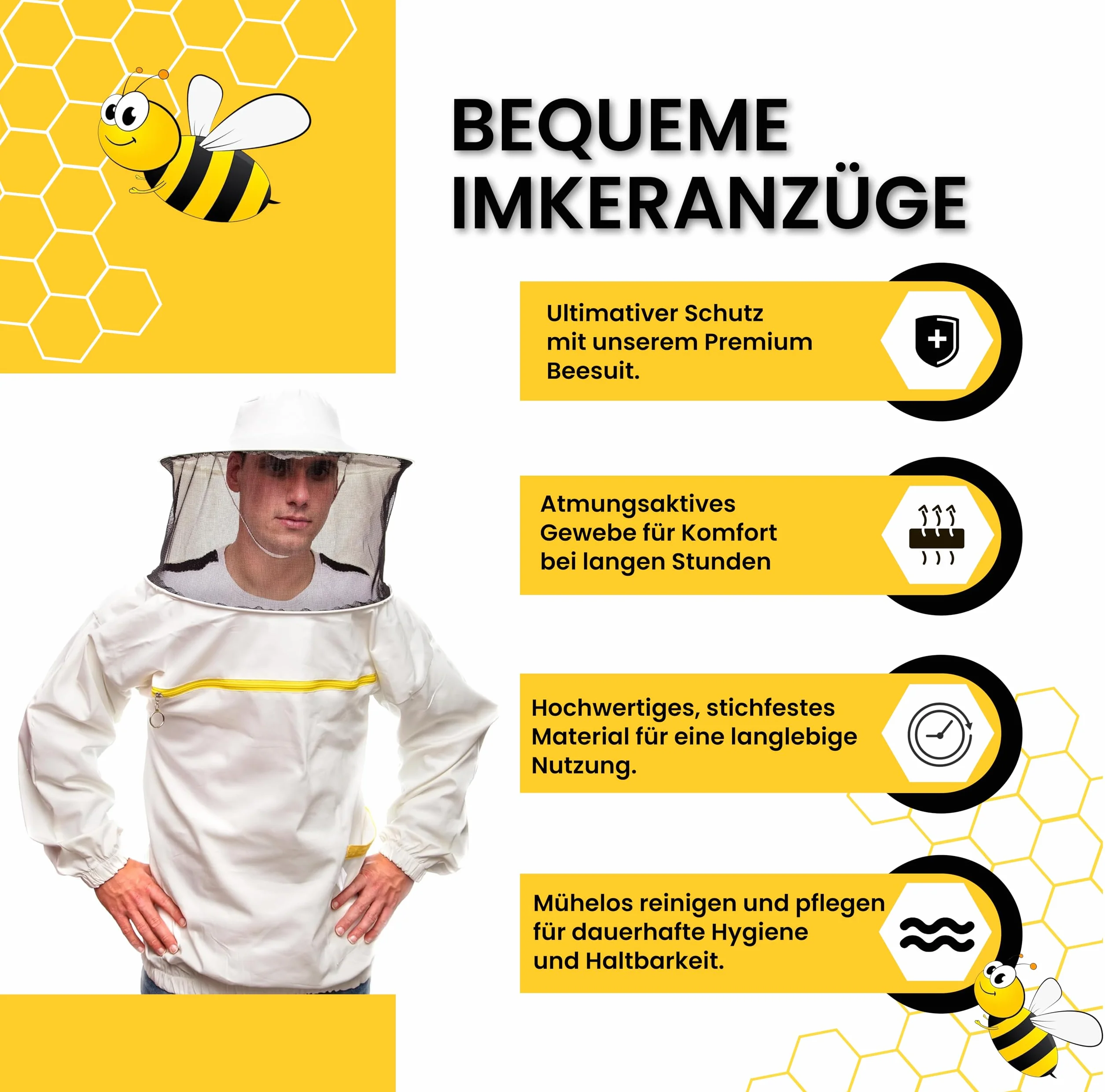BEEART Profesjonalna kurtka pszczelarska z wytrzymałej tkaniny bawełnianej – dla pszczelarzy – odzież ochronna przed ukąszeniami pszczół i owadów – z kapeluszem z materiału i welonem