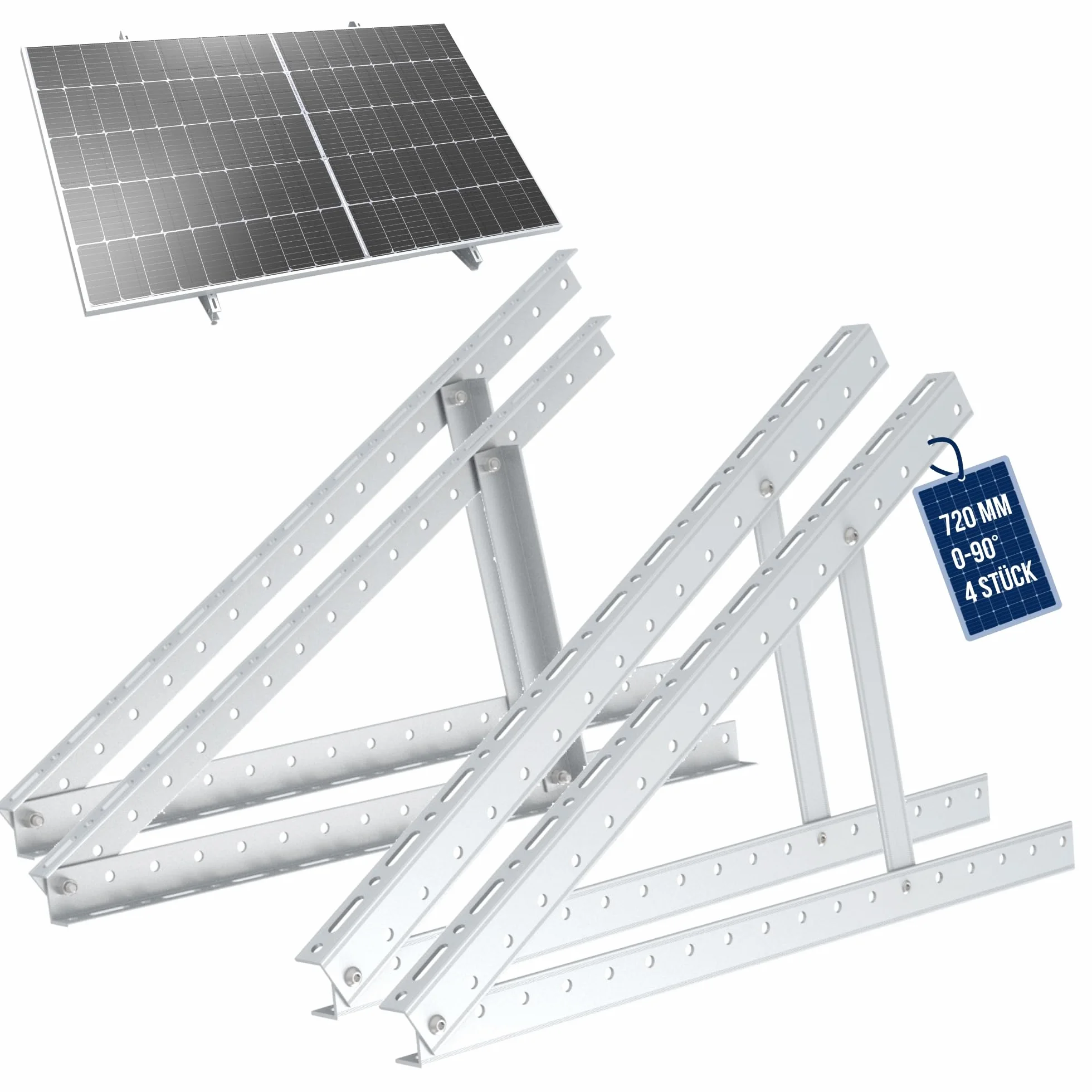 Uchwyt do paneli słonecznych PV 28 cali / 72 cm | zestaw 2 uchwytów do modułu solarnego do elektrowni balkonowej z aluminium | zawieszenie płaskiego dachu PV regulowane 0-90° | w zestawie