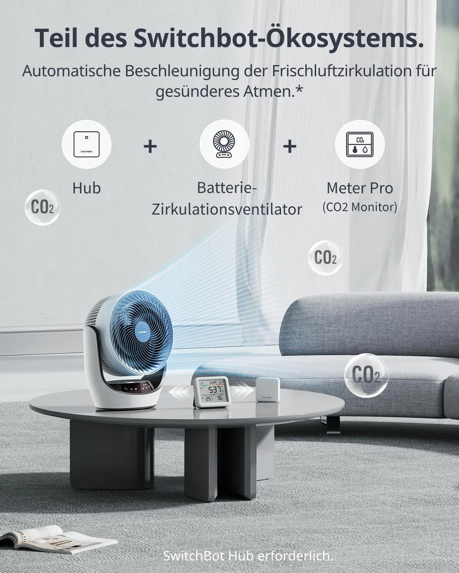 SwitchBot Czujnik CO2 Bluetooth Con IP65, miernik CO2 z termometrem i higrometrem wewnątrz, miernik jakości powietrza z alarmem CO2, Bluetooth CO2 z aplikacją, 2 lata przechowywania danych