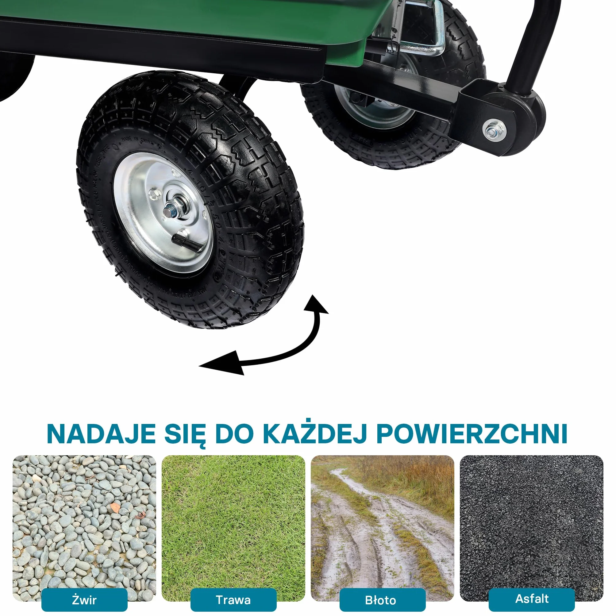 Wiltec Wózek ogrodowy z funkcją pochylenia do 350 kg nośności, wanna plastikowa o pojemności 125 l, wywrotka transportowa na 4 kołach