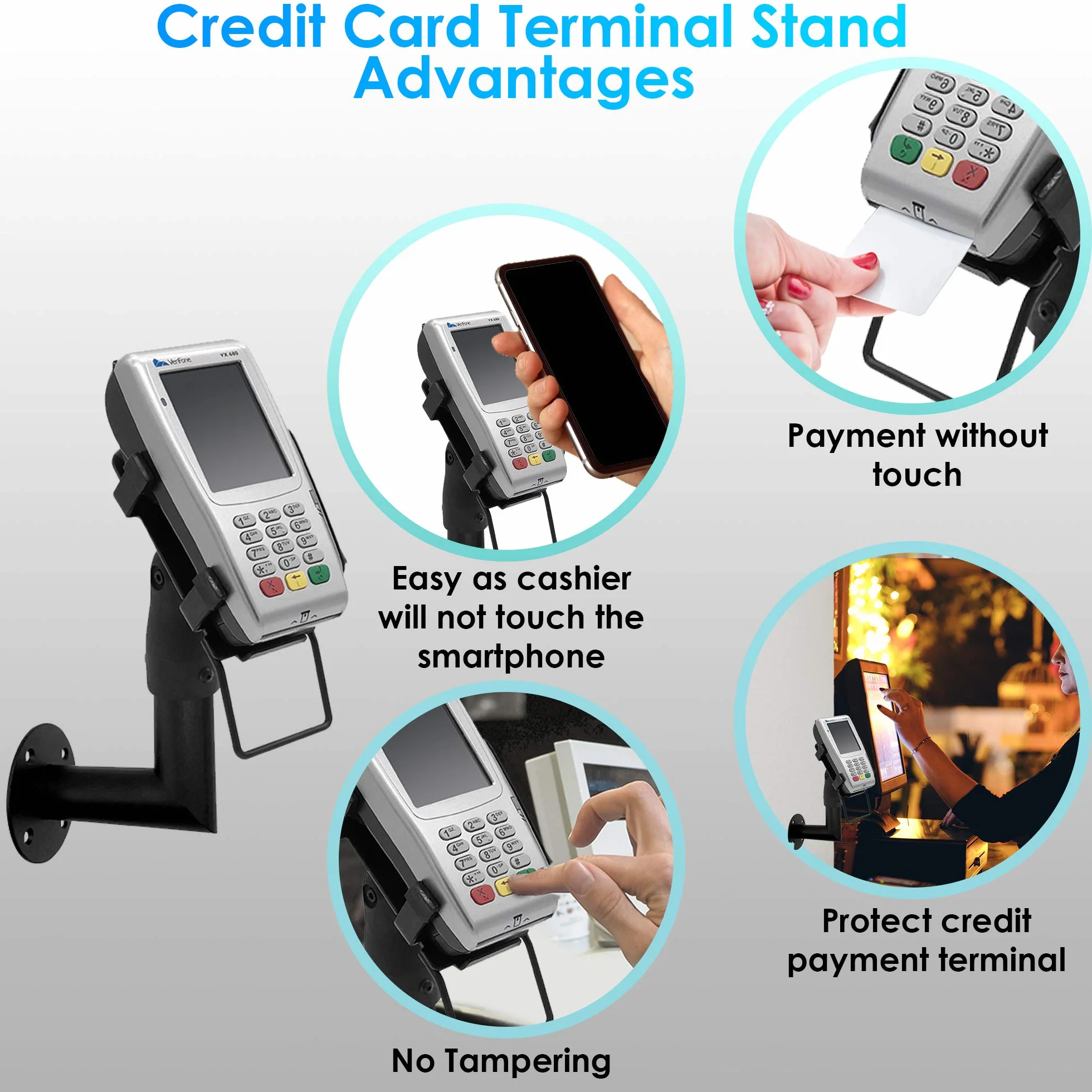 Ergonomiczny uchwyt do terminala płatniczego VeriFone VX 680 - uchwyt terminala płatniczego z uchwytem, obrót o 180°, nachylenie 45°, montaż od ściany do ściany