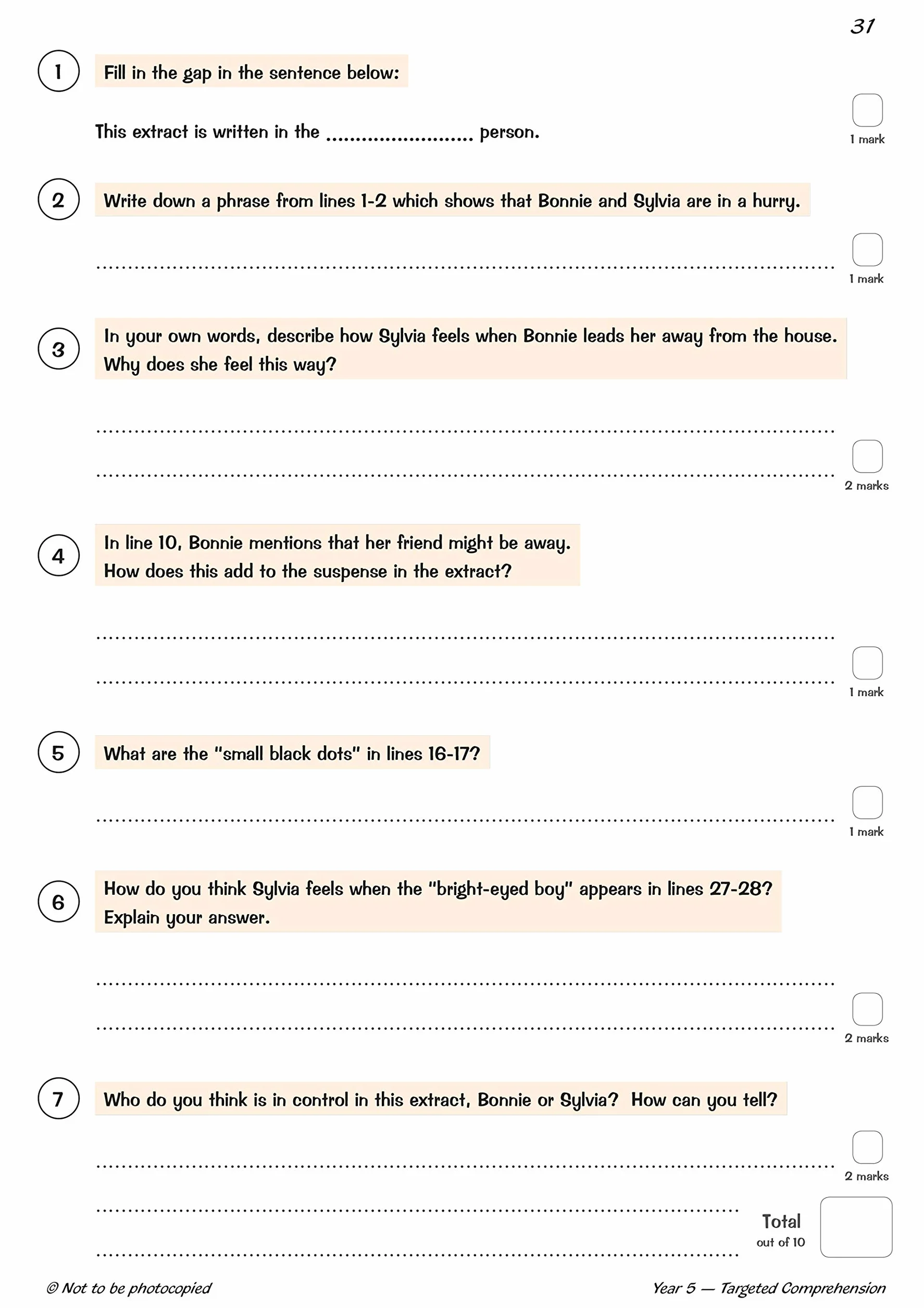 KS2 English Year 5 Reading Comprehension Targeted Question Book - Book 1 (with Answers)