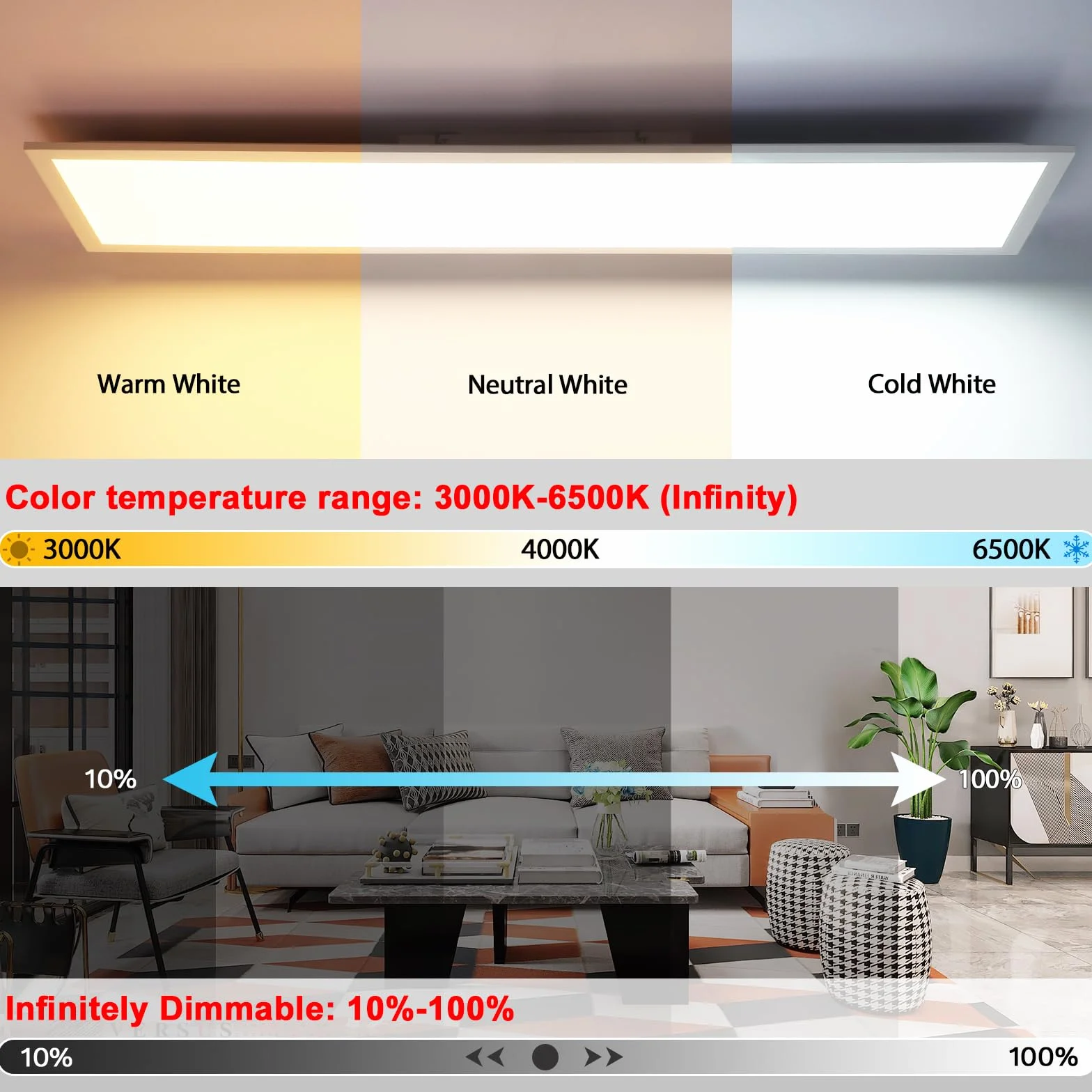 Oraymin Lampa sufitowa LED, panel 100 x 25 cm, 30 W, 3300 lm, CCT, prostokątna, lampa sufitowa LED, ściemniana, 3000-6500 K, lampa dzienna, lampa do salonu, sypialni, kuchni