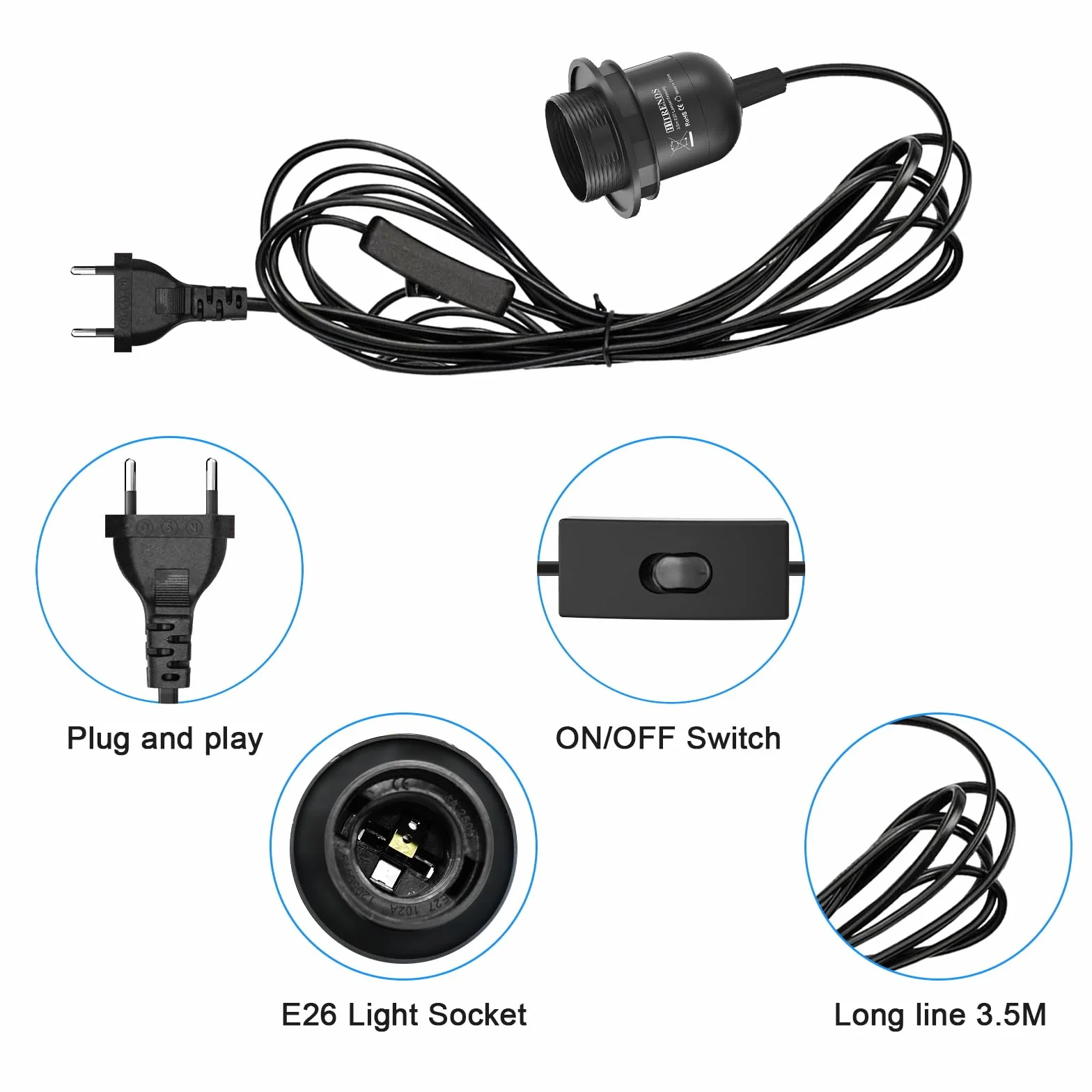 10 x E27 oprawka lampy z kablem, oprawka lampy z przełącznikiem z wtyczką EU, oprawa E27 z kablem do zawieszenia lampy, lampa wisząca, czarna
