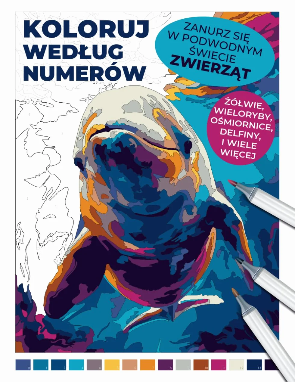 Koloruj według numerów: Zanurz się w podwodnym świecie zwierząt | Żółwie, wieloryby, ośmiornice, delfiny i wiele więcej: Kolorowanka dla dorosłych: Relaksująca podróż przez głębiny oceanu