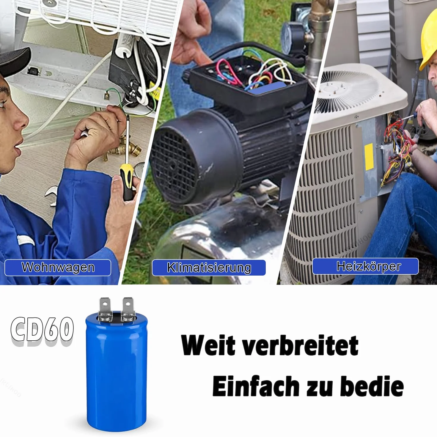 Iruihoo CD60 kondensator silnikowy 150µF 450 V kondensator 50/60 Hz kondensator rozruchowy 150UF wtyczka do silnika elektrycznego