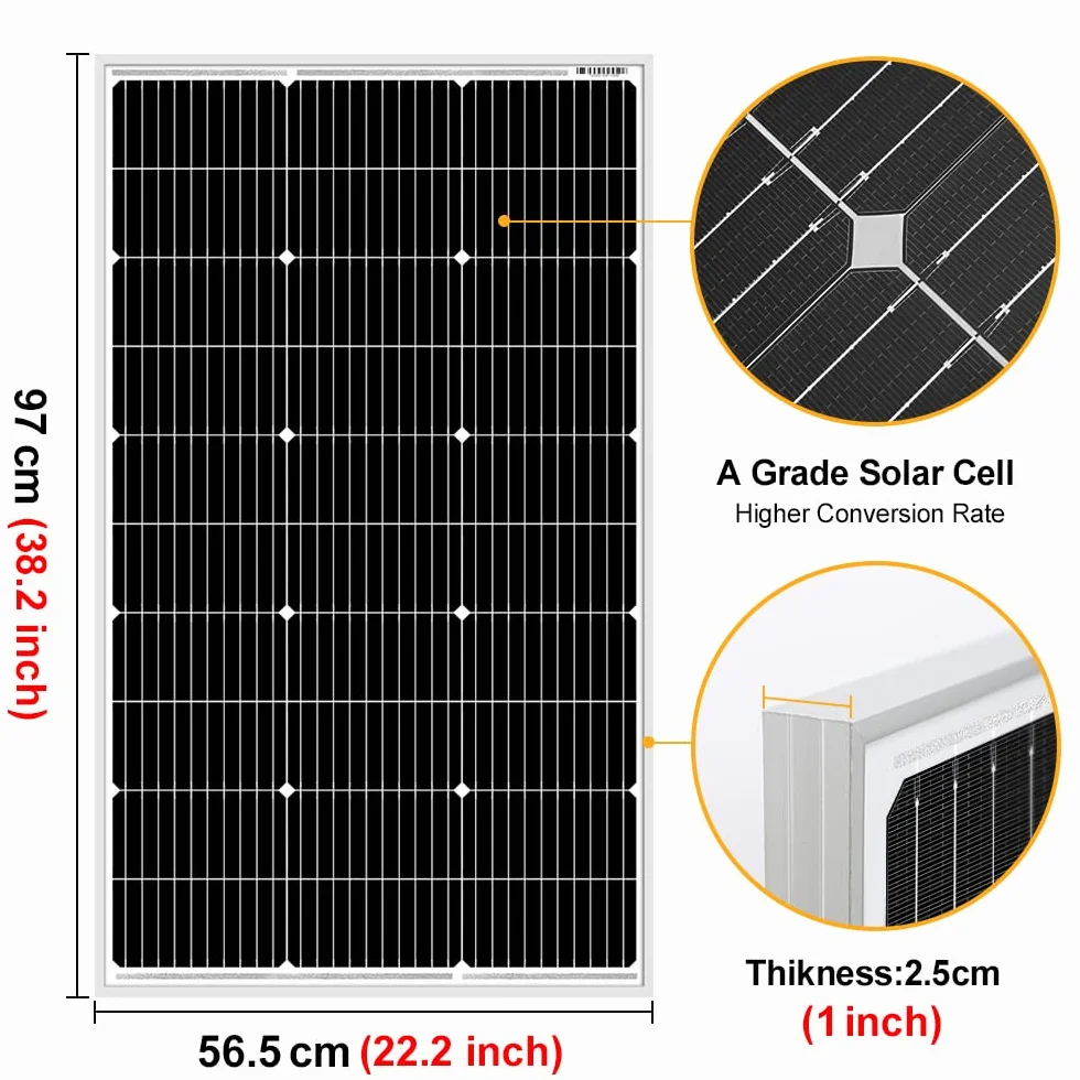 DOKIO Panel słoneczny 100 W, z atestem TÜV, monokrystaliczny moduł solarny do akumulatora samochodowego 12 V, AGM, akumulator żelowy idealny do przyczep kempingowych, na kemping, do domku ogrodowego