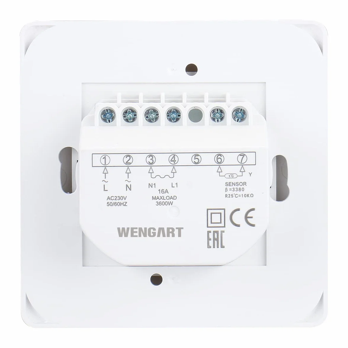 Wengart Termostat mechaniczny WG01, AC 230 V 16 A do elektrycznych urządzeń grzewczych z czujnikiem podłogowym, biały