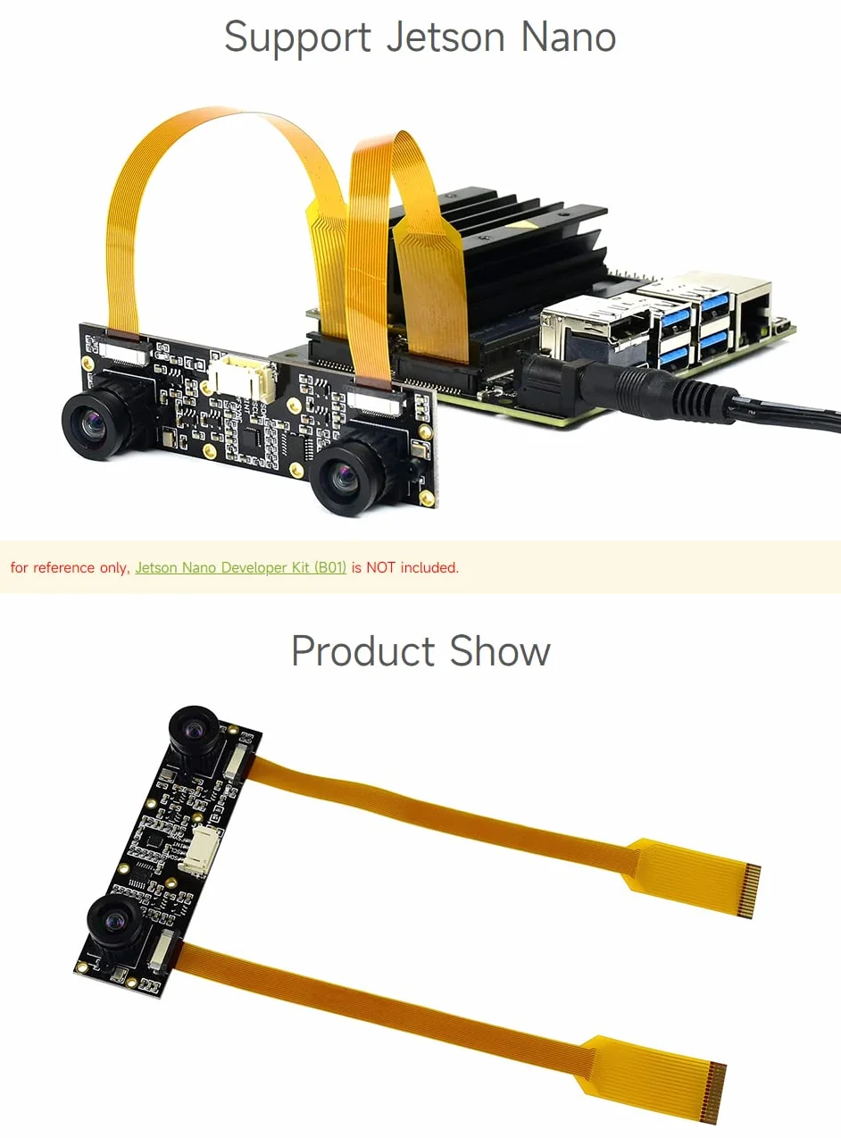 Waveshare IMX219-83 Stereo Camera 8MP Binocular Camera Module Stereo Vision Depth Vision Applicable for Jetson Nano Developer Kit B01 and Raspberry Pi CM3/CM3+ Expansion Board