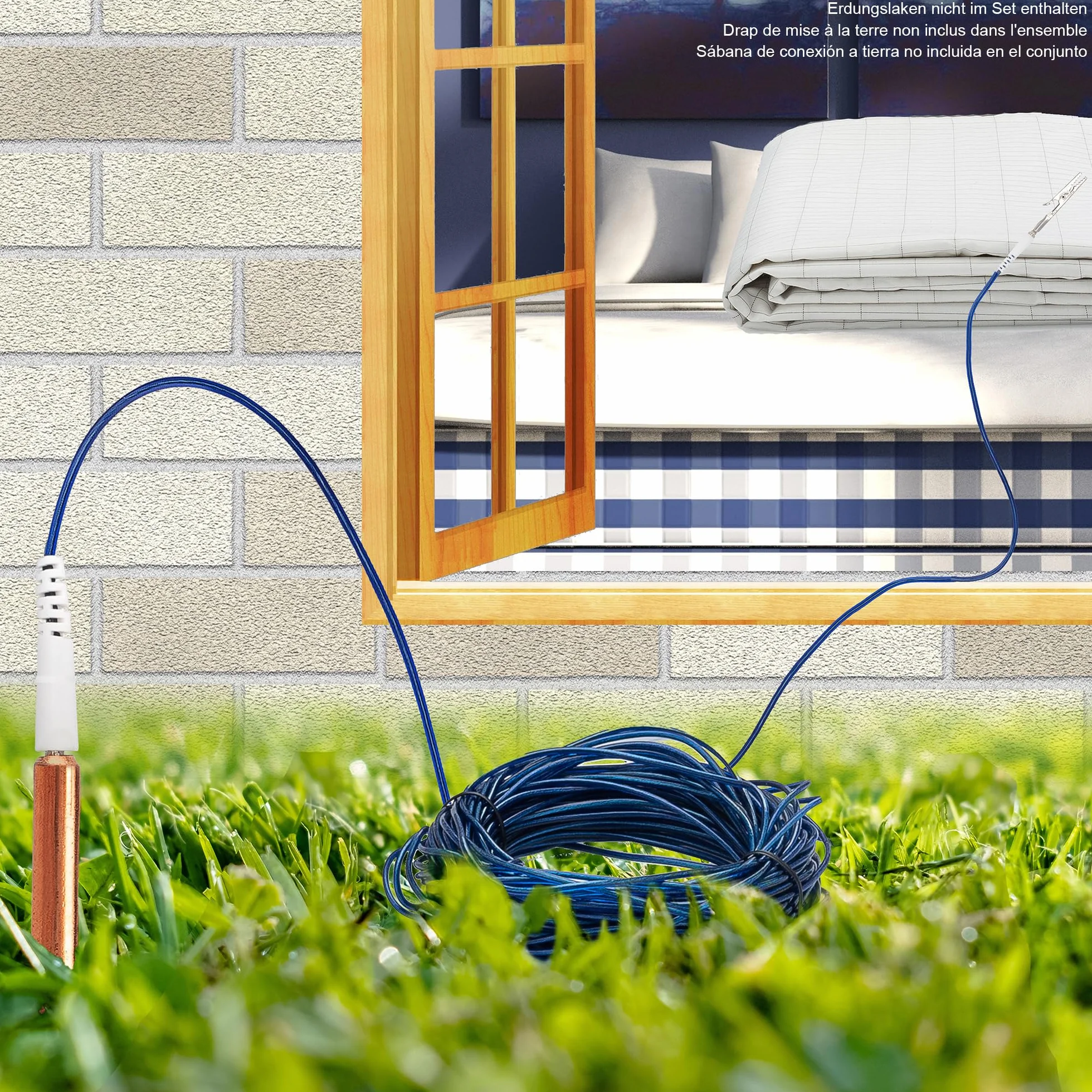 Pręt uziemiający do elektrycznego ogrodzenia i zestawu uziemiającego generatora, przenośny miedziany pręt uziemiający Plug & Play z przewodem uziemiającym i klipsem krokodylkowym do szybkiego