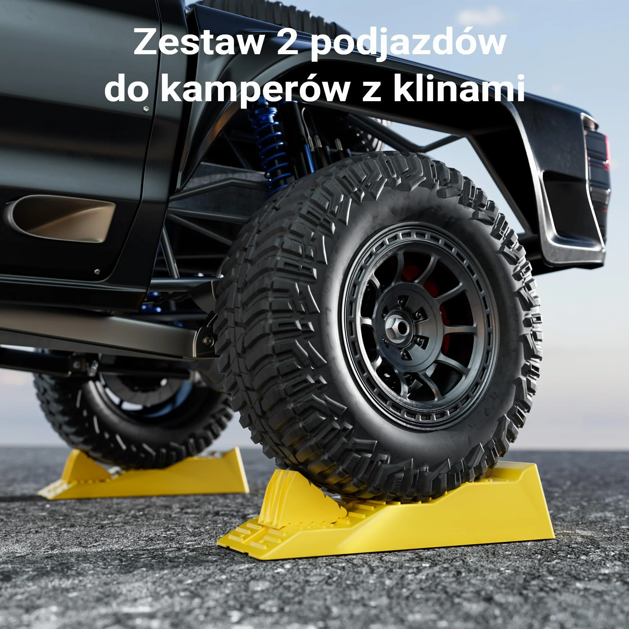 Wiltec Klin najazdowy samochodowy 2szt do 3 ton na parę, żółte podjazdy z tworzywa HDPE o 3 wysokościach 4/7/10 cm, platformy najazdowe z blokadami