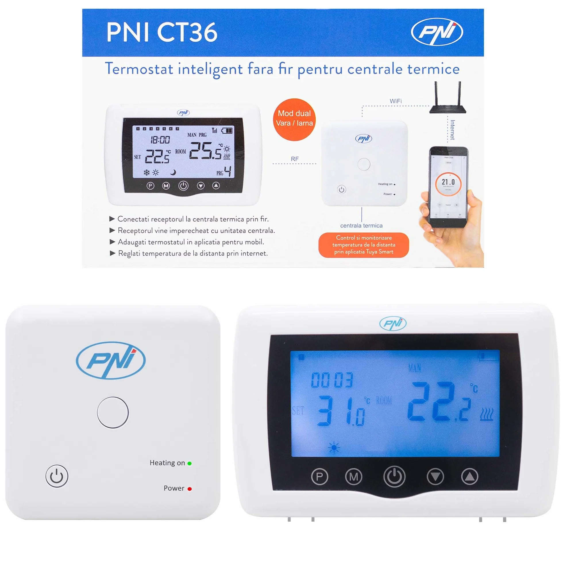 Inteligentny termostat PNI CT36 bezprzewodowy, z WiFi, sterowanie internetem, do instalacji cieplnych, aplikacja TuyaSmart