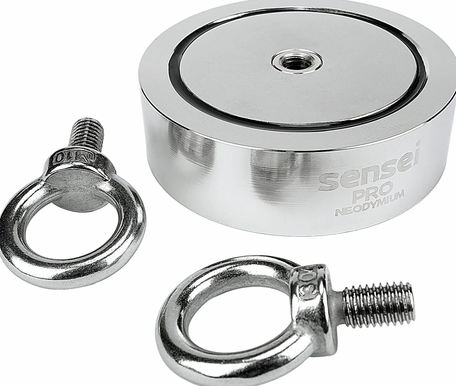 Magnes SENSEI 2x350=700 kg, Magnes Neodymowy Dwustronny N52 z Uchwytem Górnym i Bocznym, Ø9,4 x H2,8 cm, Bardzo Silny Magnes Neodymowy do Domu, Warsztatu, Połowów w Wodzie