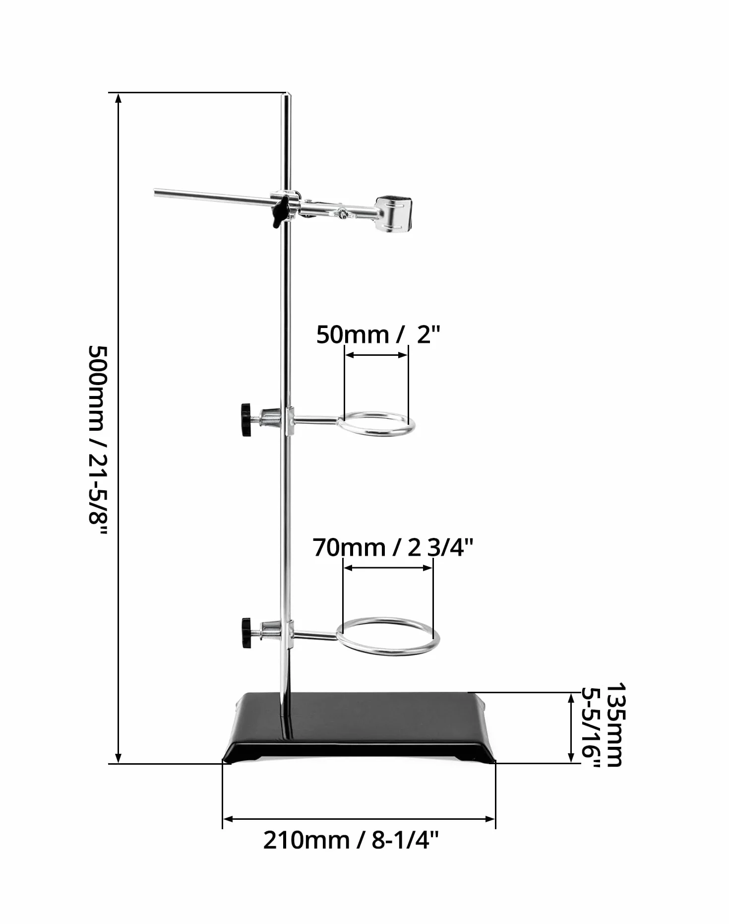 QWORK® Stojak laboratoryjny 13 x 21 cm, długość pręta 50 cm, zaciski i mufy (średnica 5 cm/7,3 cm), do eksperymentów naukowych