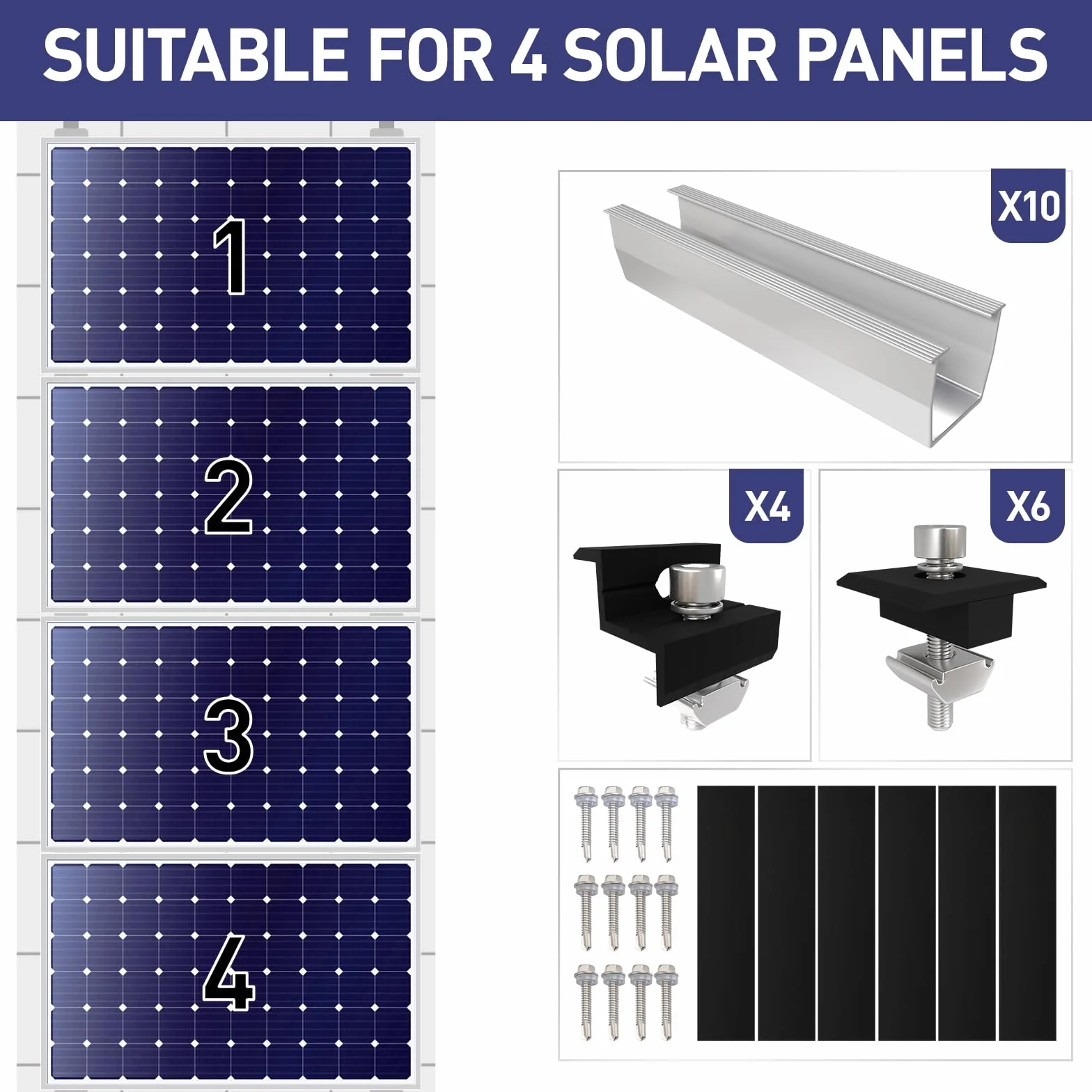 Uchwyt modułu solarnego, mocowanie modułu solarnego, uchwyt modułu PV, uchwyt modułu solarnego na płaski dach, mocowanie fotowoltaiczne na bitumie, zestaw montażowy dla 4 modułów PV